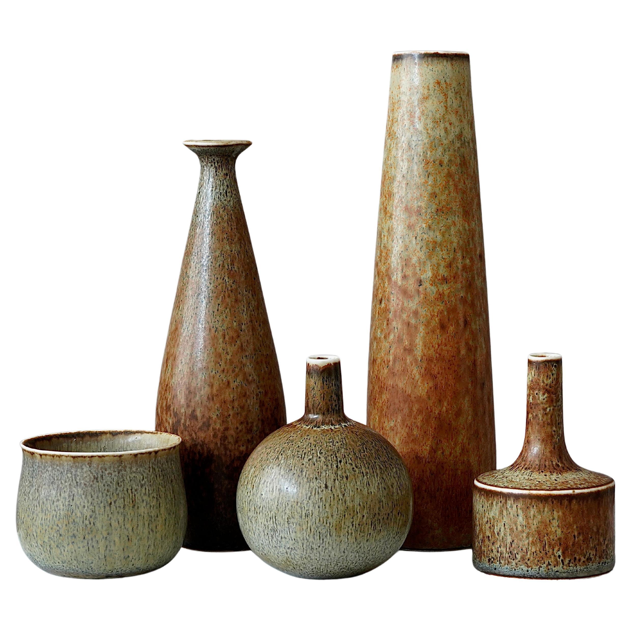 Set of 5 Stoneware Vases by Carl-Harry Stalhane, Rorstrand, Sweden, 1950s For Sale
