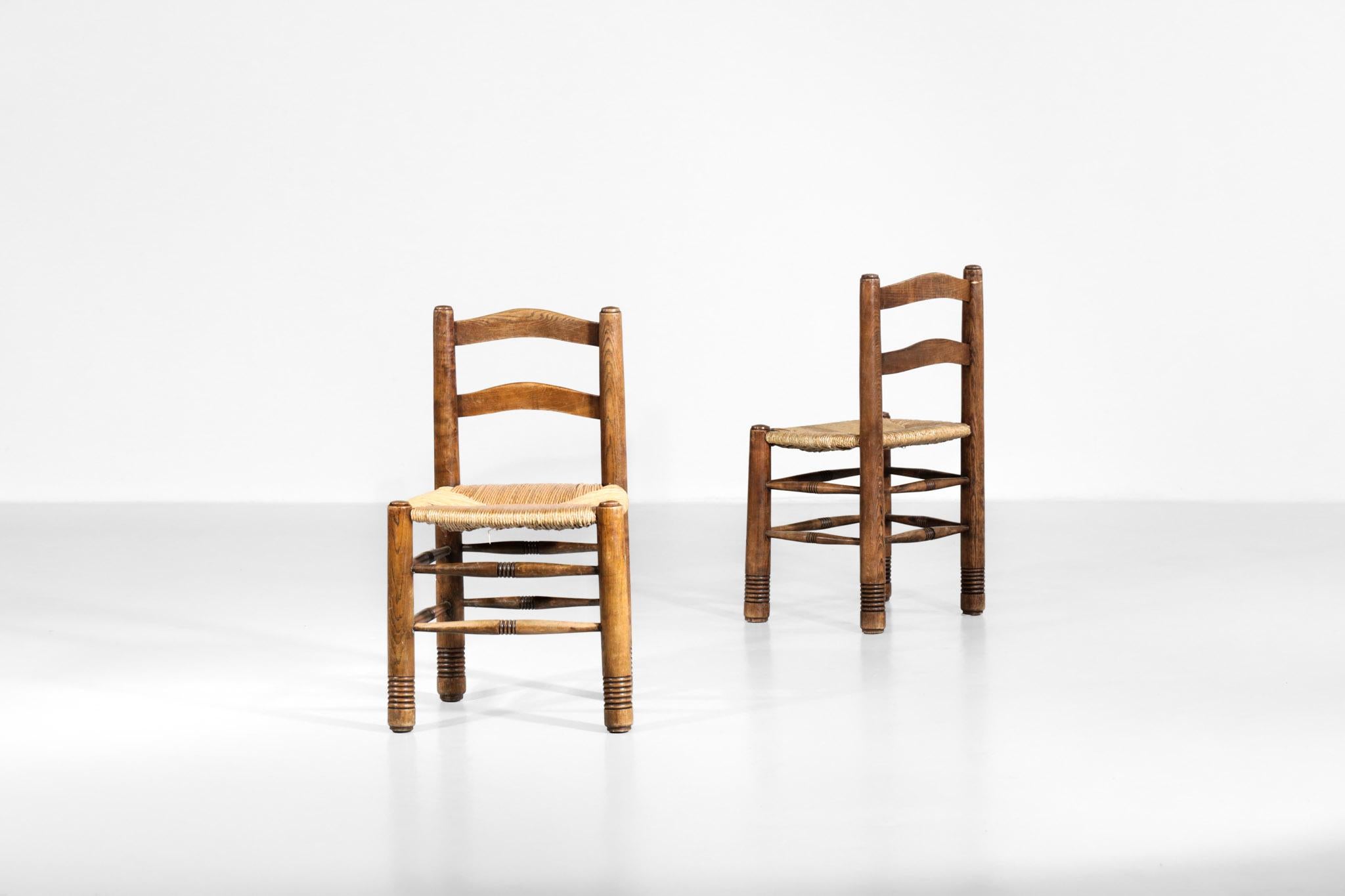 Ensemble de 5 chaises en paille de style Charles Dudouyt, design français en vente 3