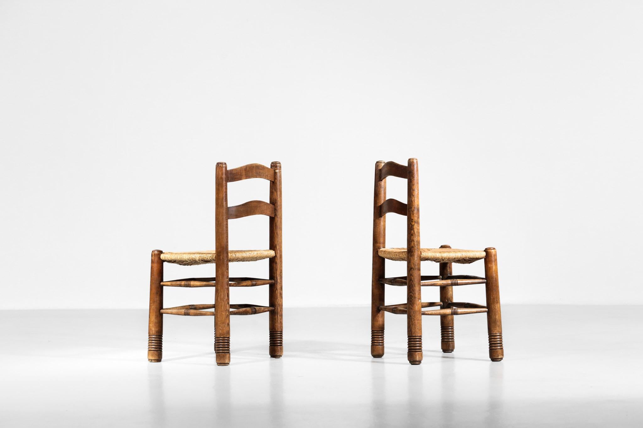 Ensemble de 5 chaises en paille de style Charles Dudouyt, design français en vente 5