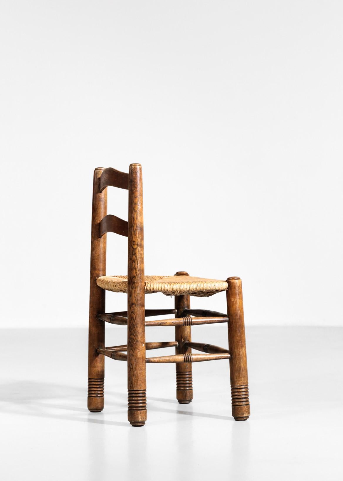 Ensemble de 5 chaises en paille de style Charles Dudouyt, design français en vente 6
