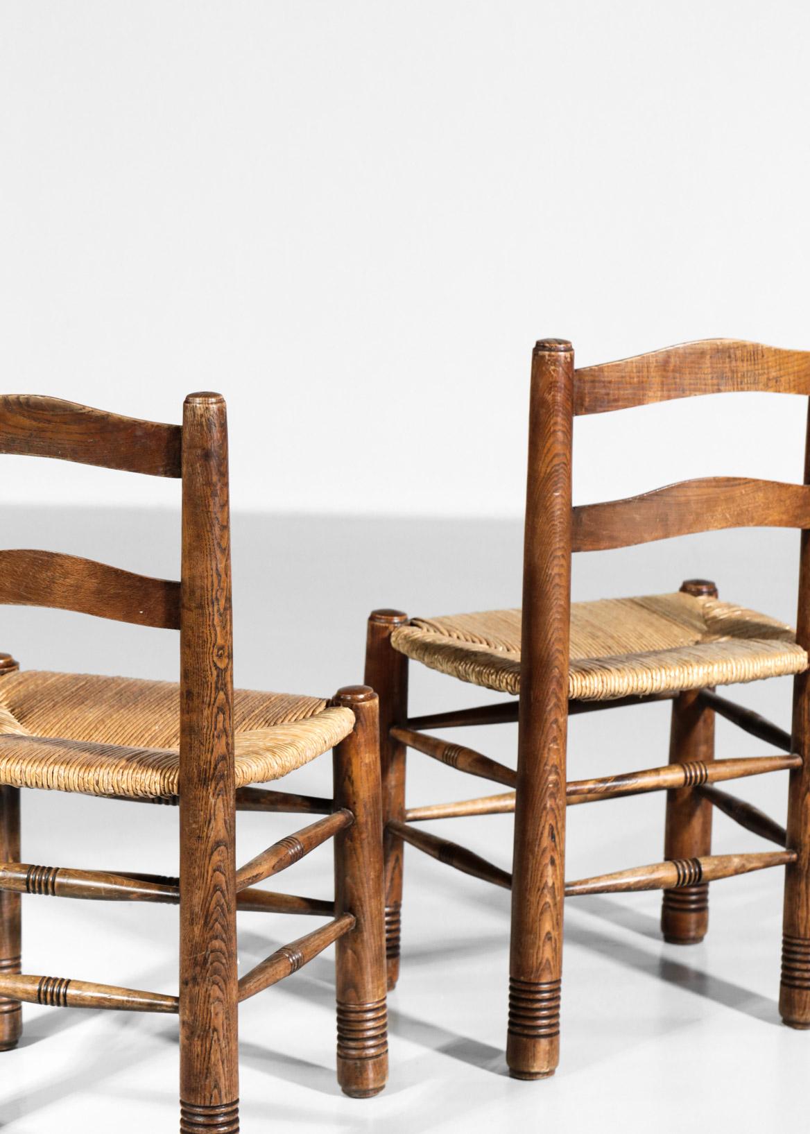 Ensemble de 5 chaises en paille de style Charles Dudouyt, design français en vente 7