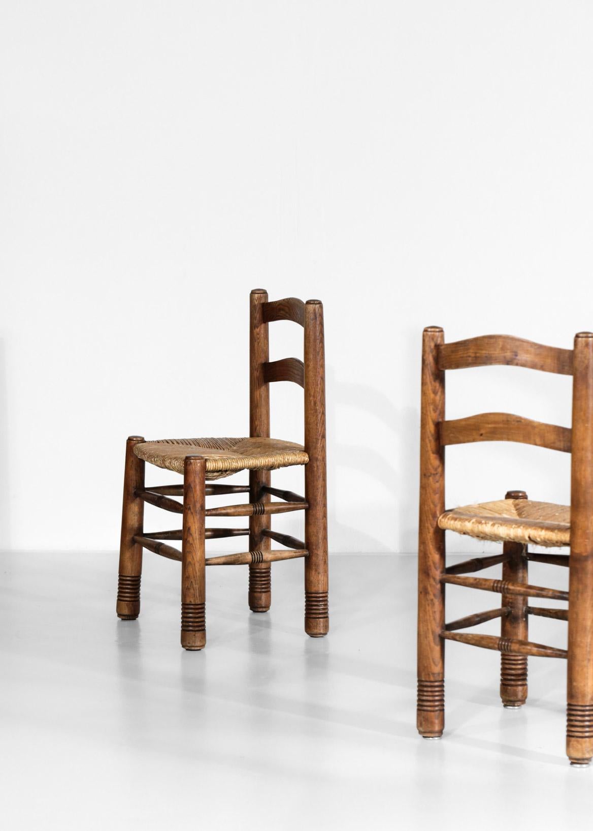 Ensemble de 5 chaises en paille de style Charles Dudouyt, design français Bon état - En vente à Lyon, FR
