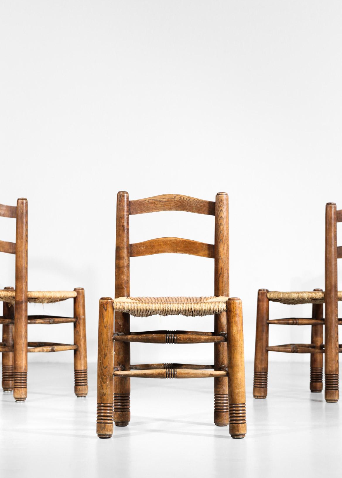 Paille Ensemble de 5 chaises en paille de style Charles Dudouyt, design français en vente