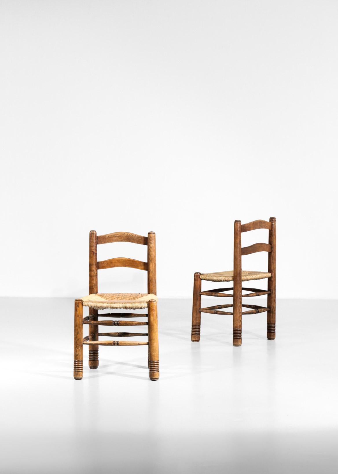 Ensemble de 5 chaises en paille de style Charles Dudouyt, design français en vente 2