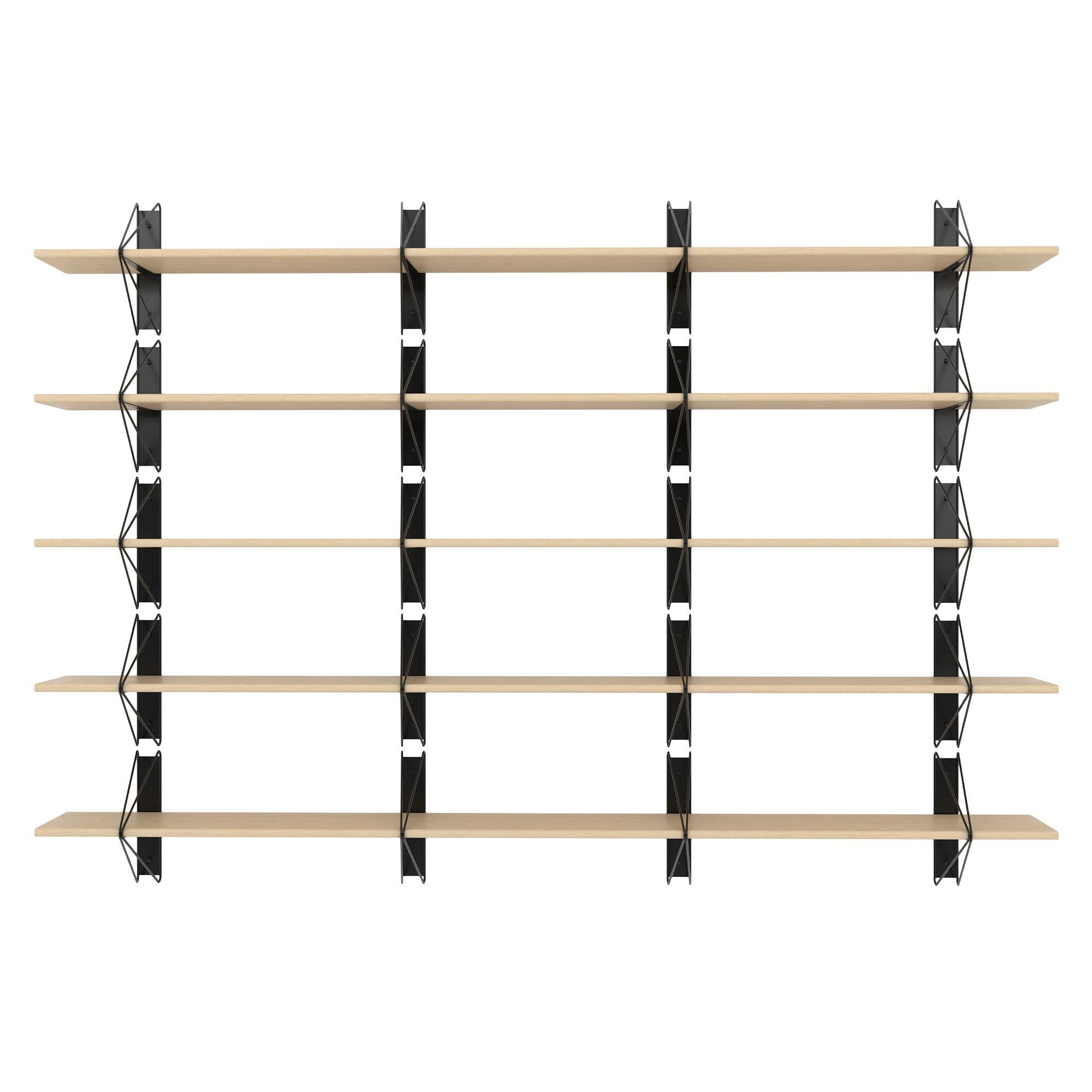 Contemporary Set of 5 Strut Shelves from Souda, 116in, Black, Extra Long, Made to Order For Sale