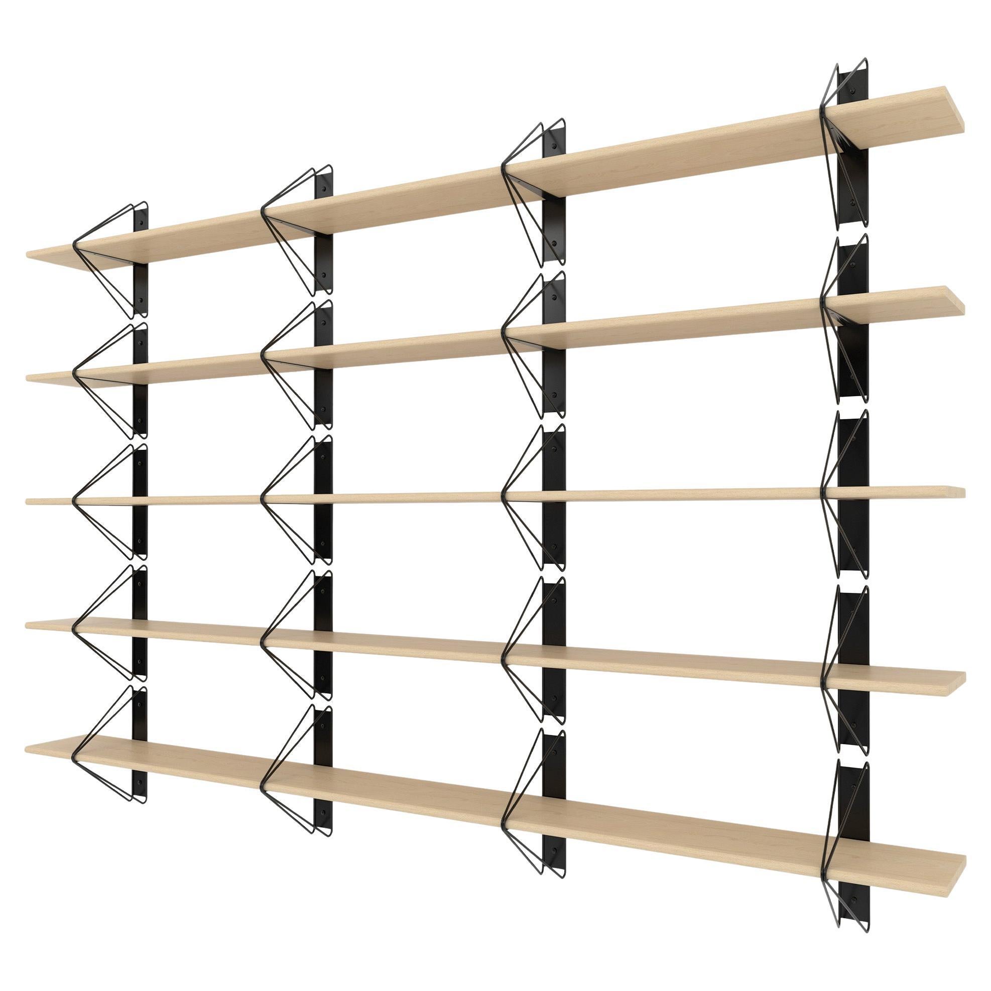 Set of 5 Strut Shelves from Souda, 116in, Black and Maple, Made to Order For Sale