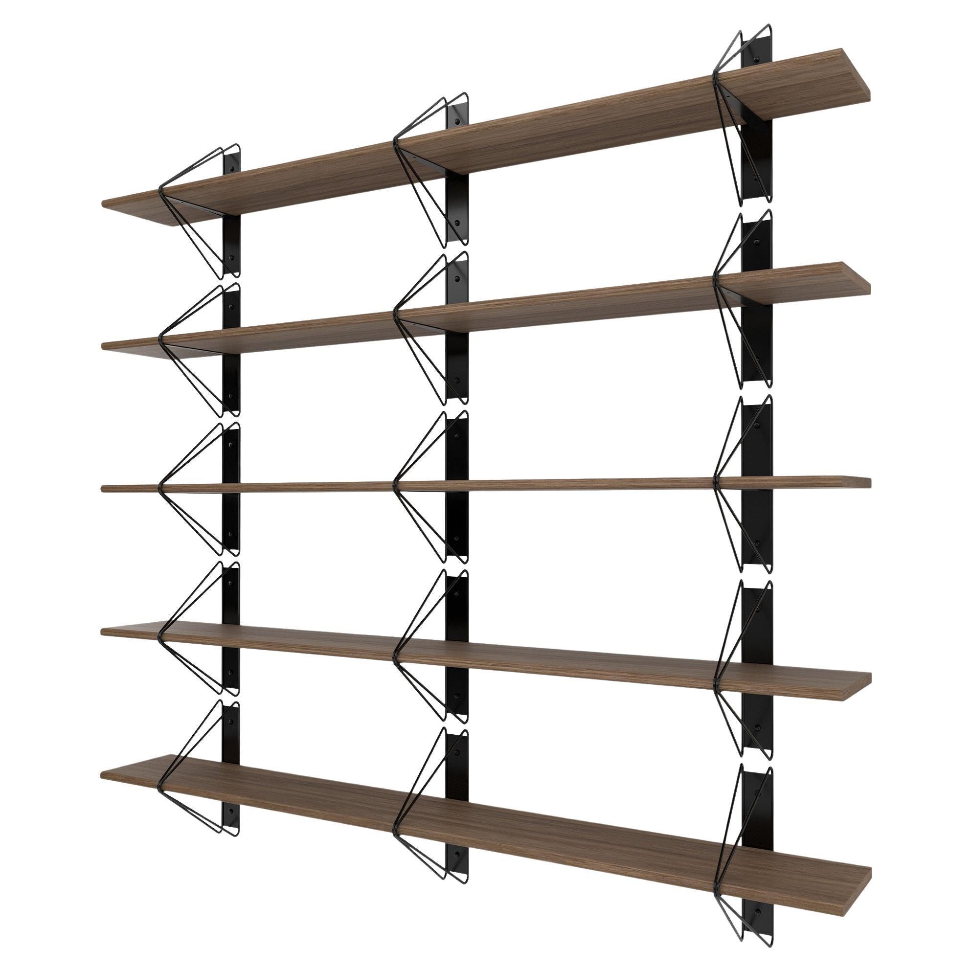 Set of 5 Strut Shelves from Souda, 84in, Black and Walnut, Made to Order For Sale