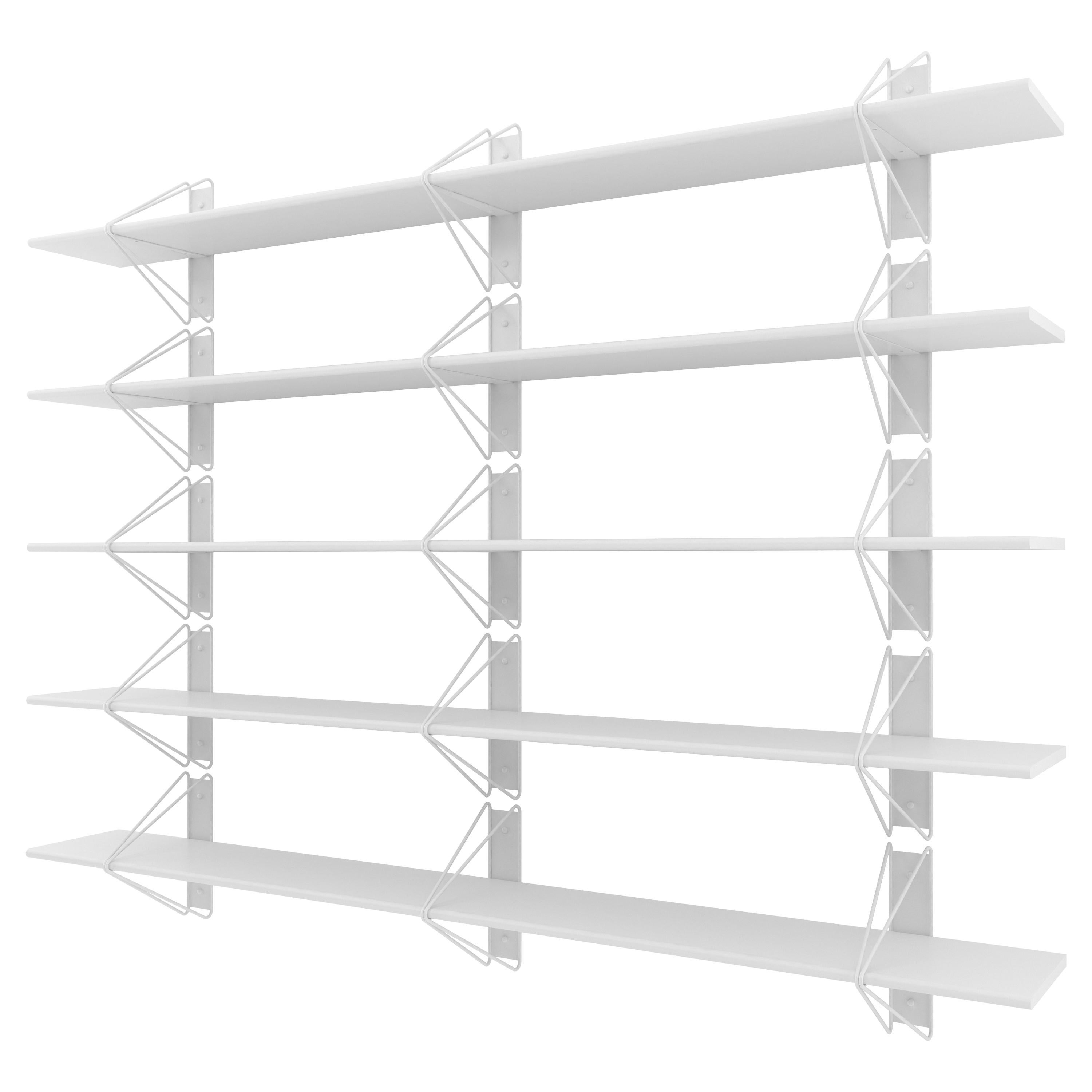 Set of 5 Strut Shelves from Souda, 84in, White, Modern Wood Wall Shelf, Bookcase
