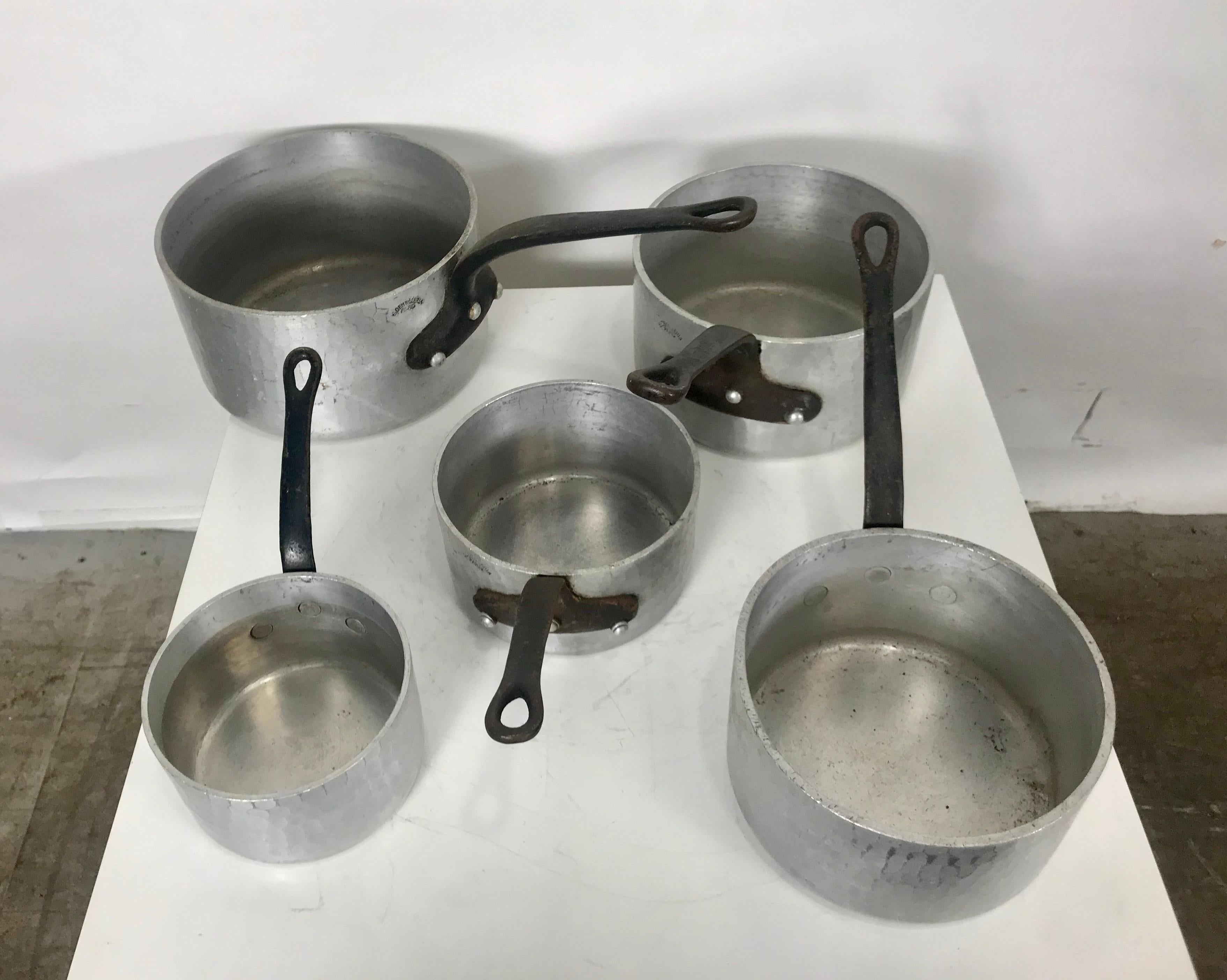 Set of 5 Stylized Aluminum Pots. cookwear by E. Dehillerin, Paris 1