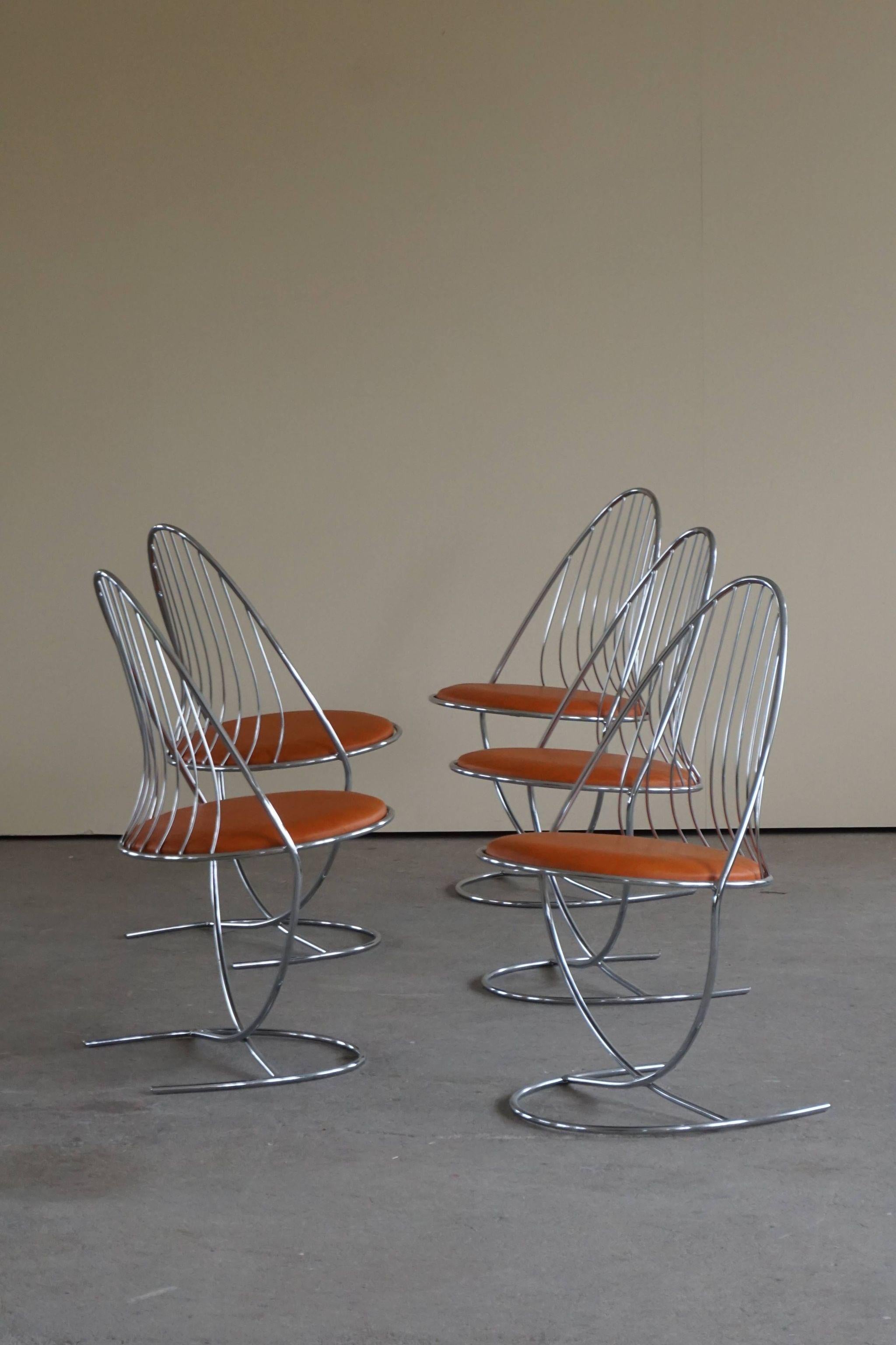 Set of 5 Swedish Mid Century Dining Chairs in Chrome, by Dahlens Dalum, 1960s 4