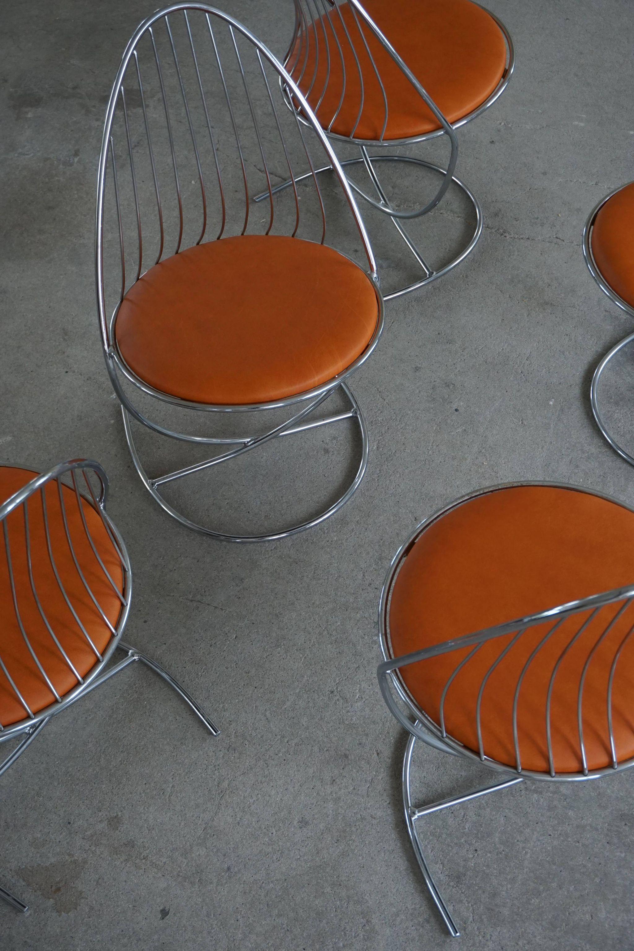 Set of 5 Swedish Mid Century Dining Chairs in Chrome, by Dahlens Dalum, 1960s 7