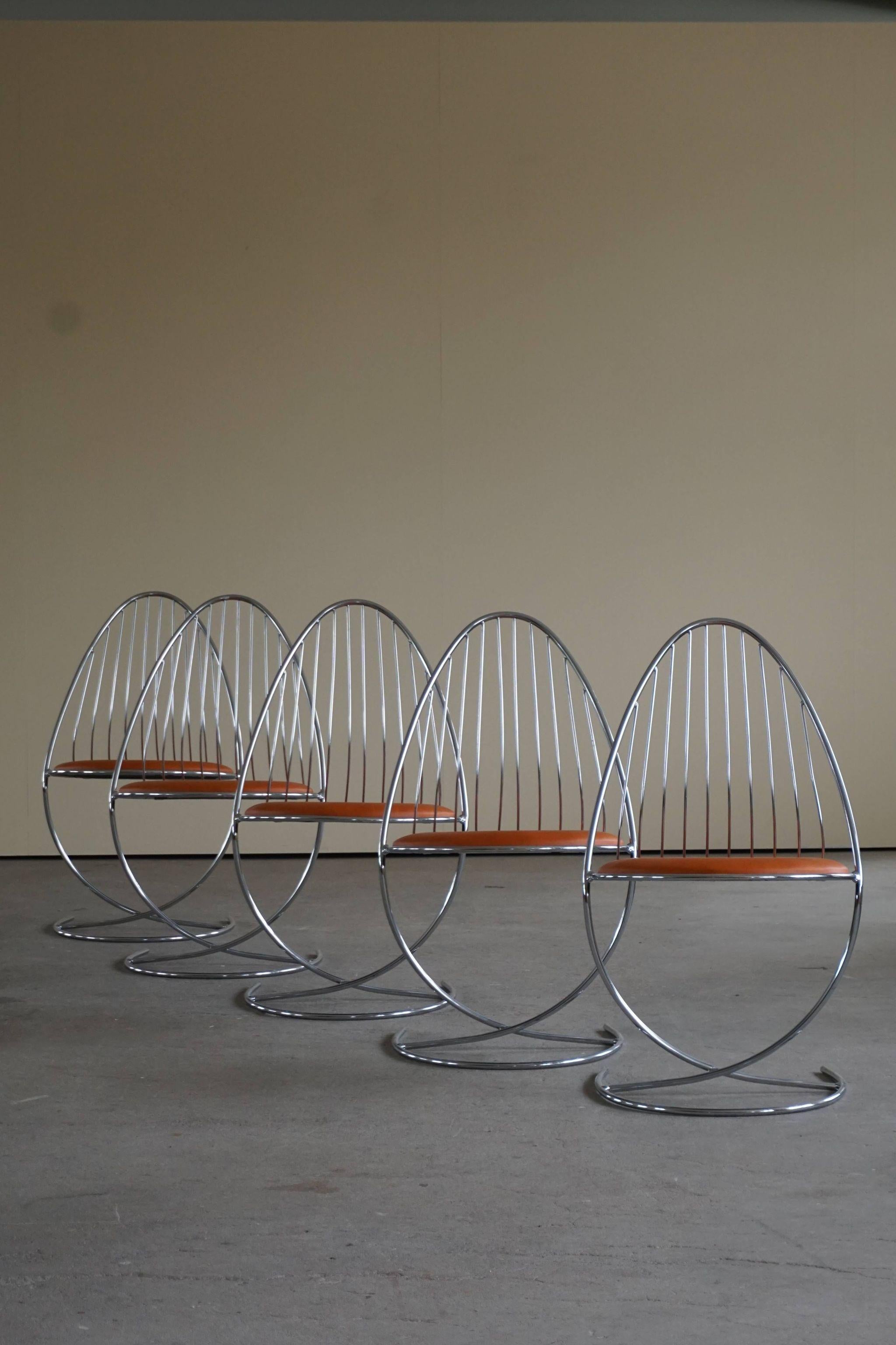 Mid-Century Modern Set of 5 Swedish Mid Century Dining Chairs in Chrome, by Dahlens Dalum, 1960s
