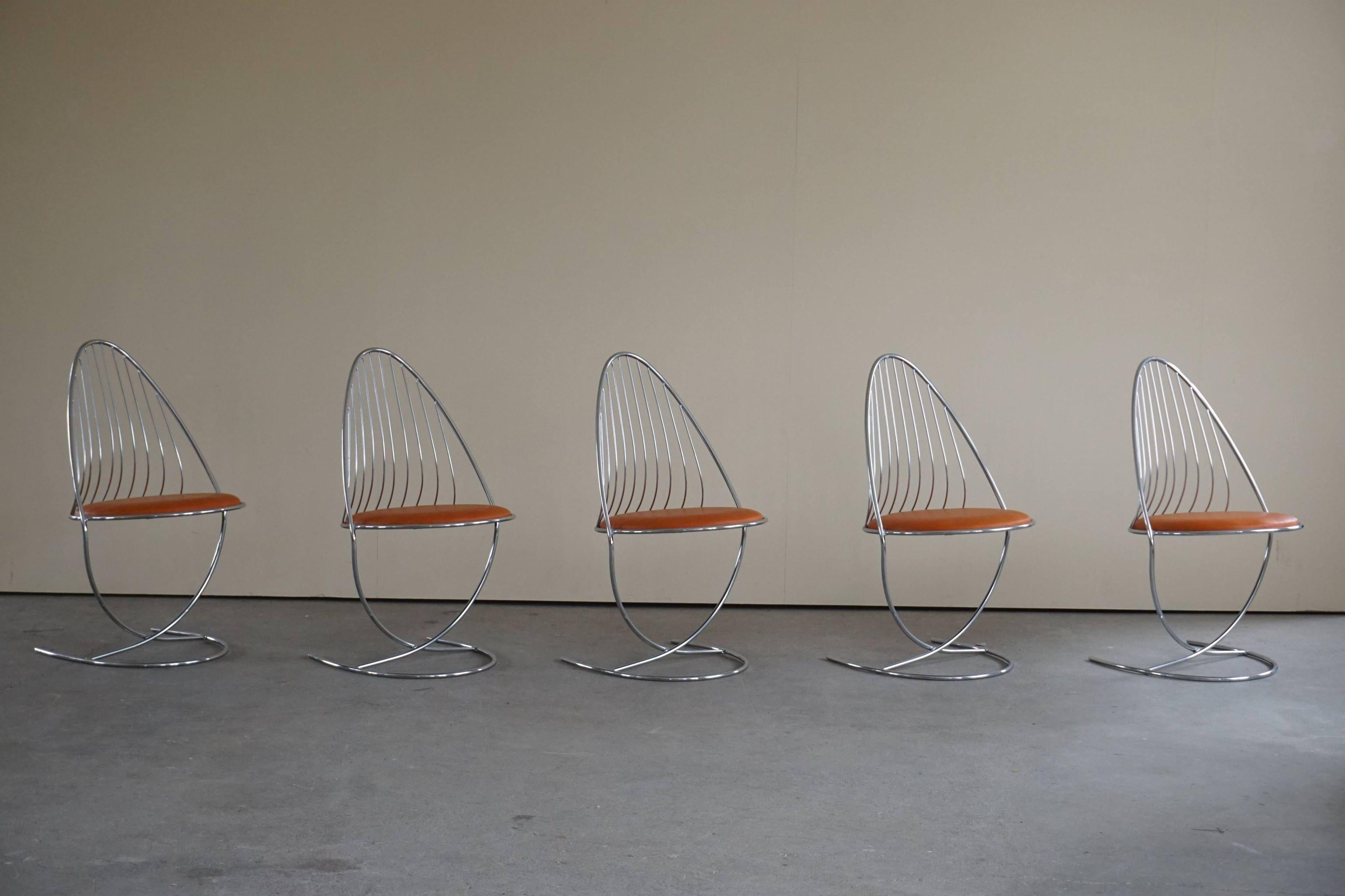 Mid-20th Century Set of 5 Swedish Mid Century Dining Chairs in Chrome, by Dahlens Dalum, 1960s