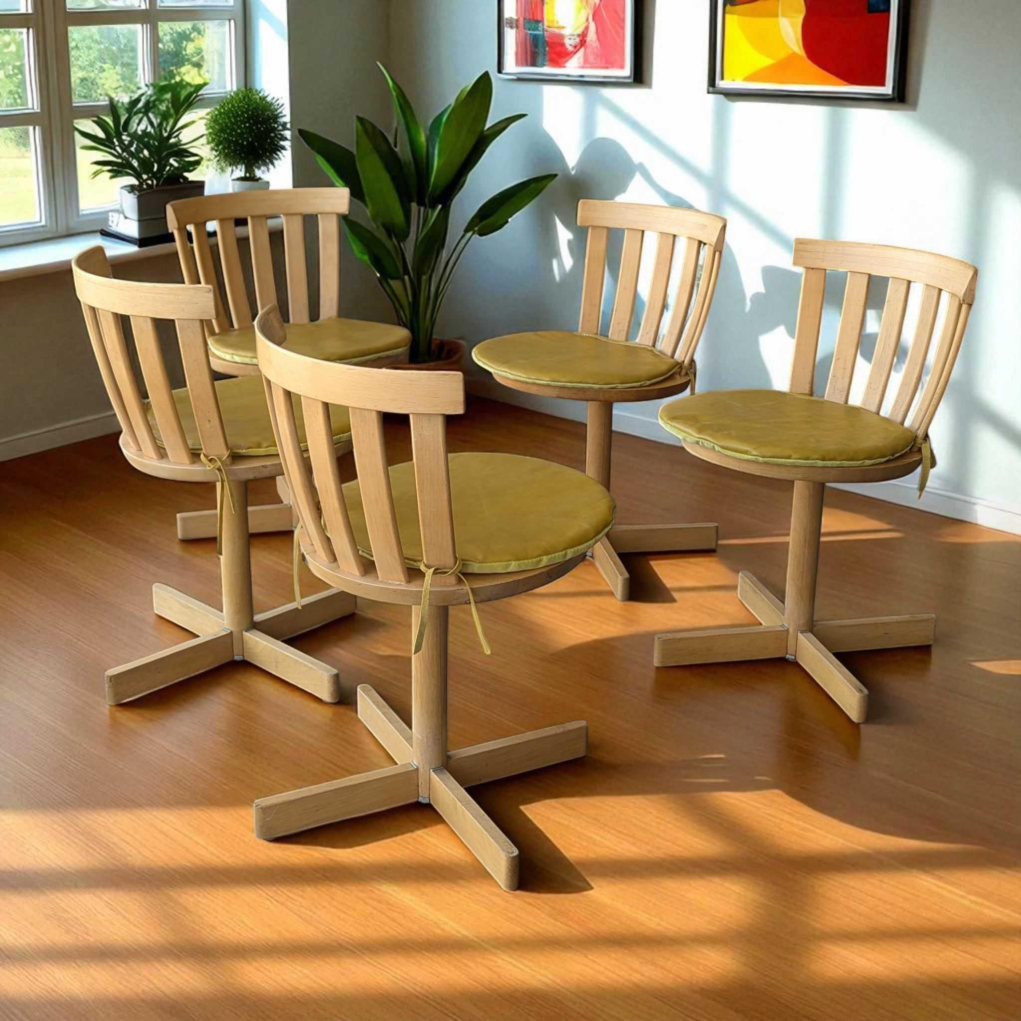 Swedish Set of 5 Swivel Birch Chairs, Jan Hallberg & Sune Formell for Edsbyverken, 1960s For Sale