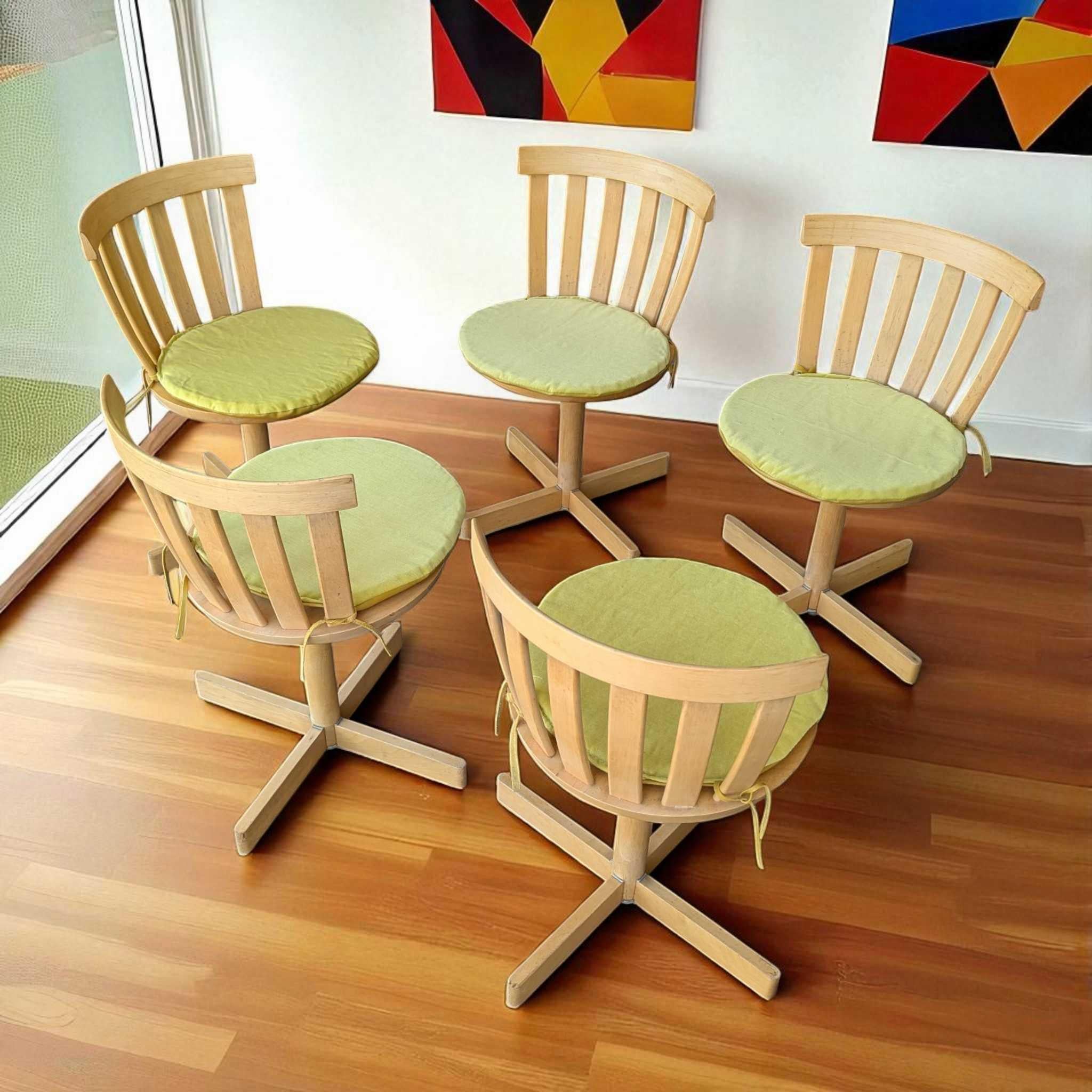 Set of 5 Swivel Birch Chairs, Jan Hallberg & Sune Formell for Edsbyverken, 1960s In Good Condition For Sale In Rancho Cucamonga, CA