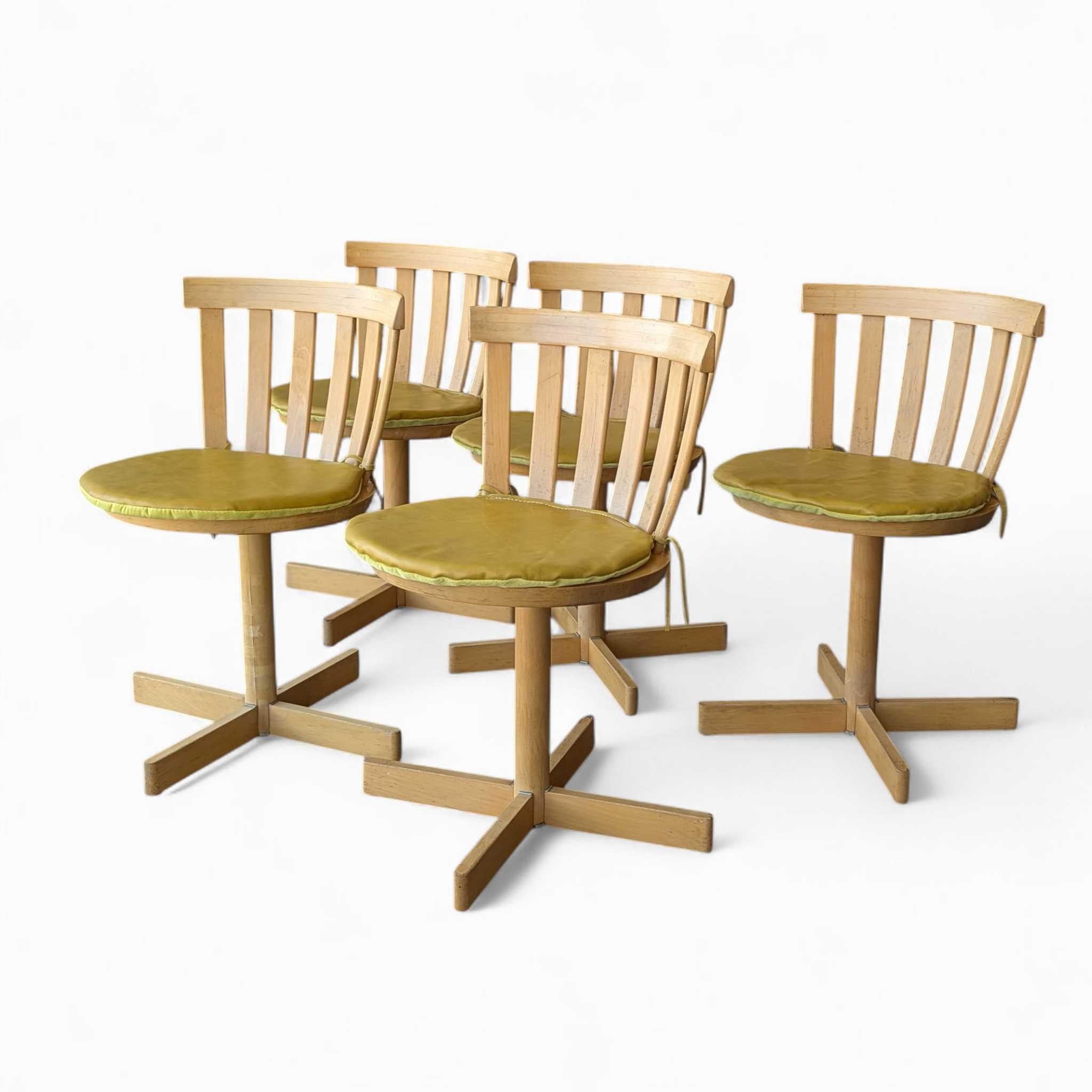 20th Century Set of 5 Swivel Birch Chairs, Jan Hallberg & Sune Formell for Edsbyverken, 1960s For Sale