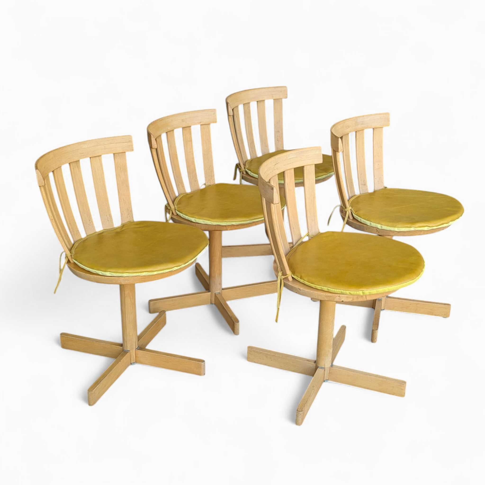 Set of 5 Swivel Birch Chairs, Jan Hallberg & Sune Formell for Edsbyverken, 1960s For Sale 1