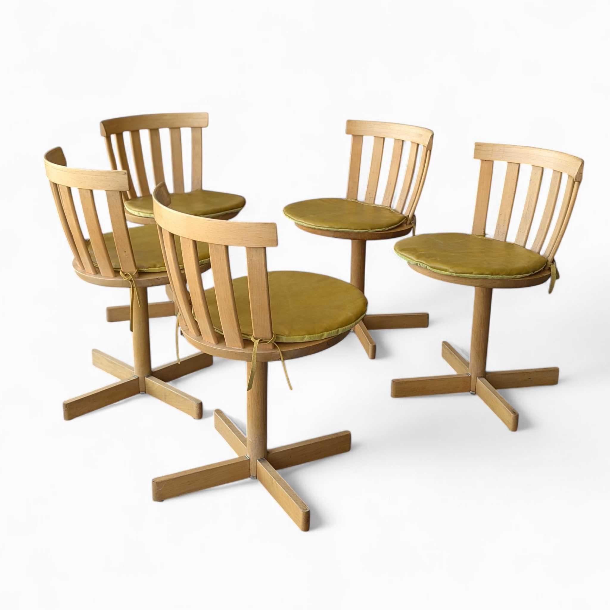 Set of 5 Swivel Birch Chairs, Jan Hallberg & Sune Formell for Edsbyverken, 1960s For Sale 3