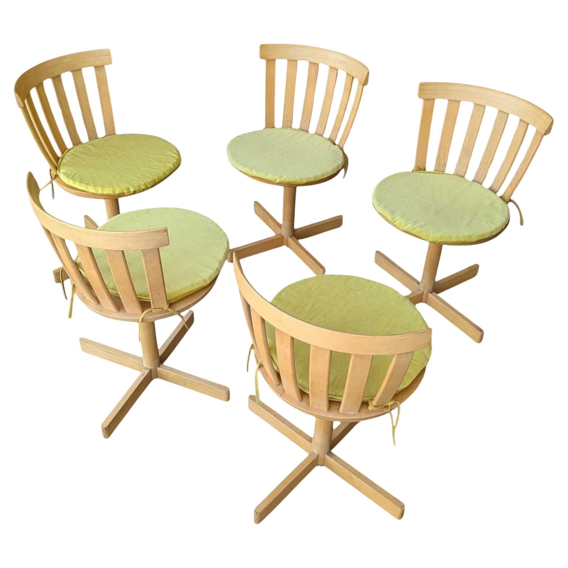 Set of 5 Swivel Birch Chairs, Jan Hallberg & Sune Formell for Edsbyverken, 1960s For Sale