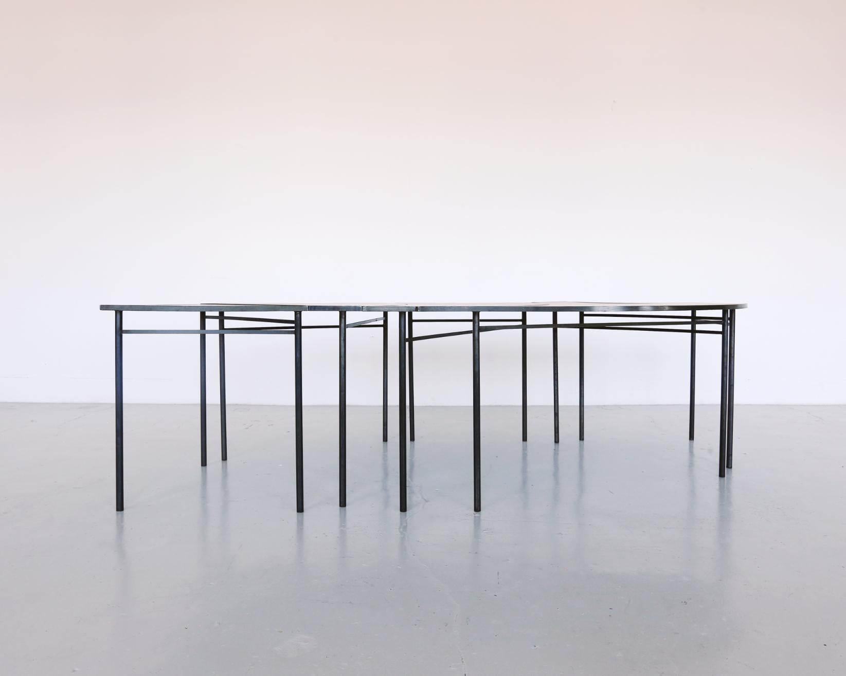 Set of 5 Tabula [non] rasa tables by Studio Traccia
Dimensions: W 280 x D 140 x H 74 cm
Materials: Steel.
Different combinations are available

The table was designed for our installation called tabula[non]rasa developed for Milan Design Week