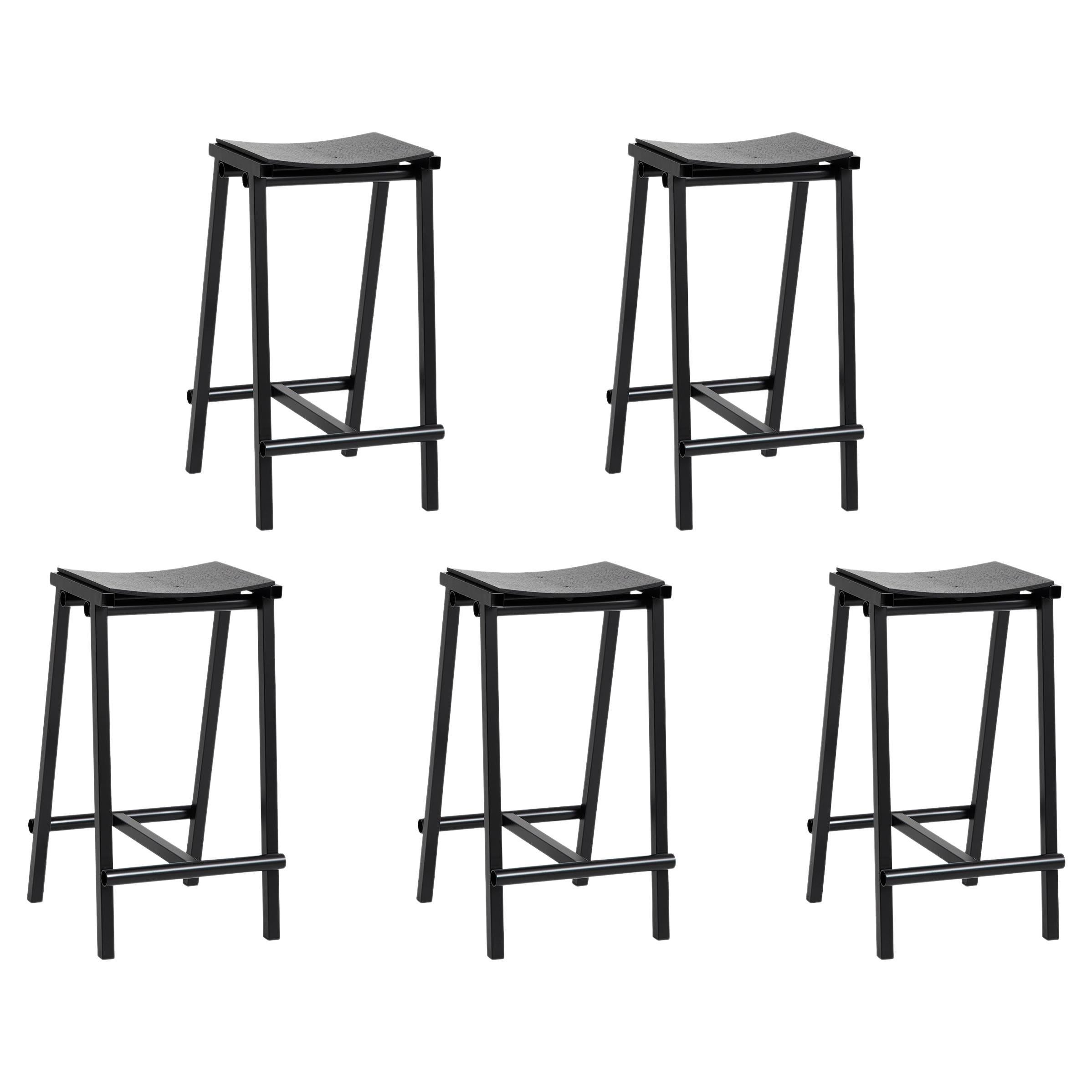 Juego de 5 taburetes de bar Taburete 8 bajos, acero con recubrimiento de polvo negro/Marc Morro para Hay en venta