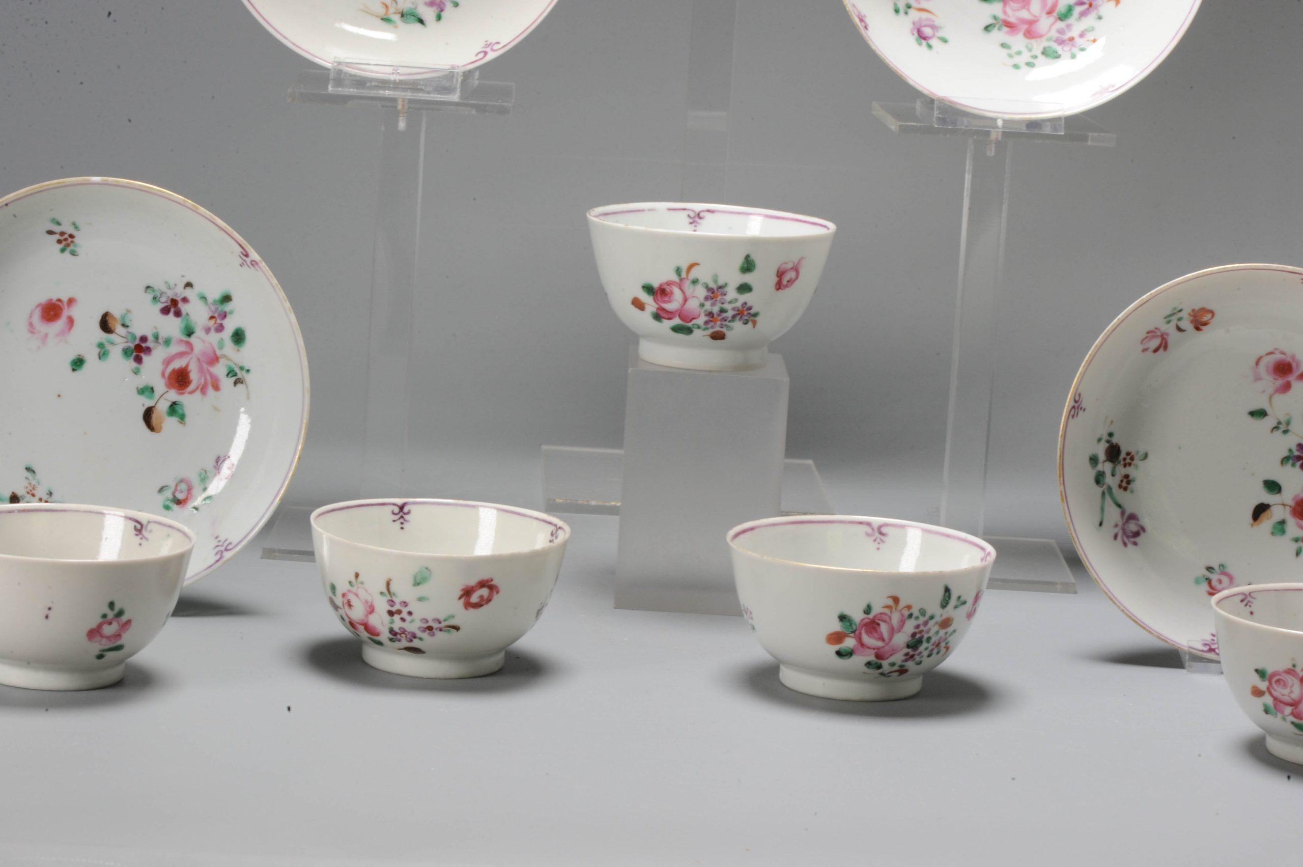 Set of 5 Tea Bowls with Dish Qianlong Period Chinese Porcelain Plates In Good Condition For Sale In Amsterdam, Noord Holland