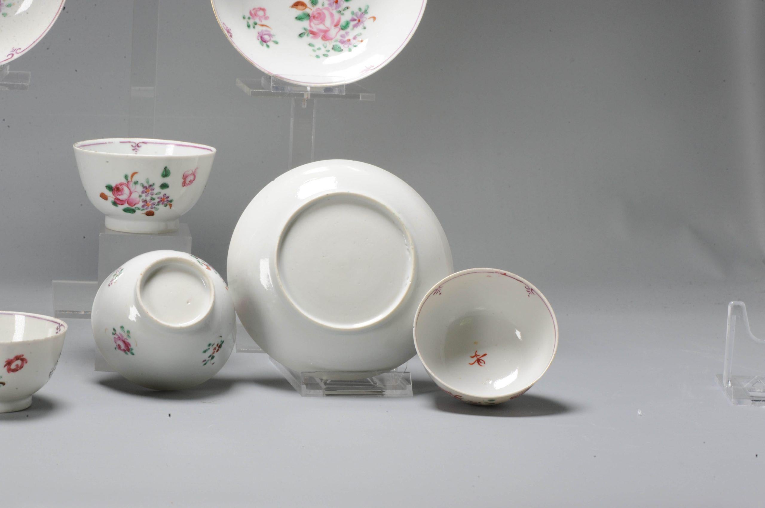 18th Century and Earlier Set of 5 Tea Bowls with Dish Qianlong Period Chinese Porcelain Plates For Sale