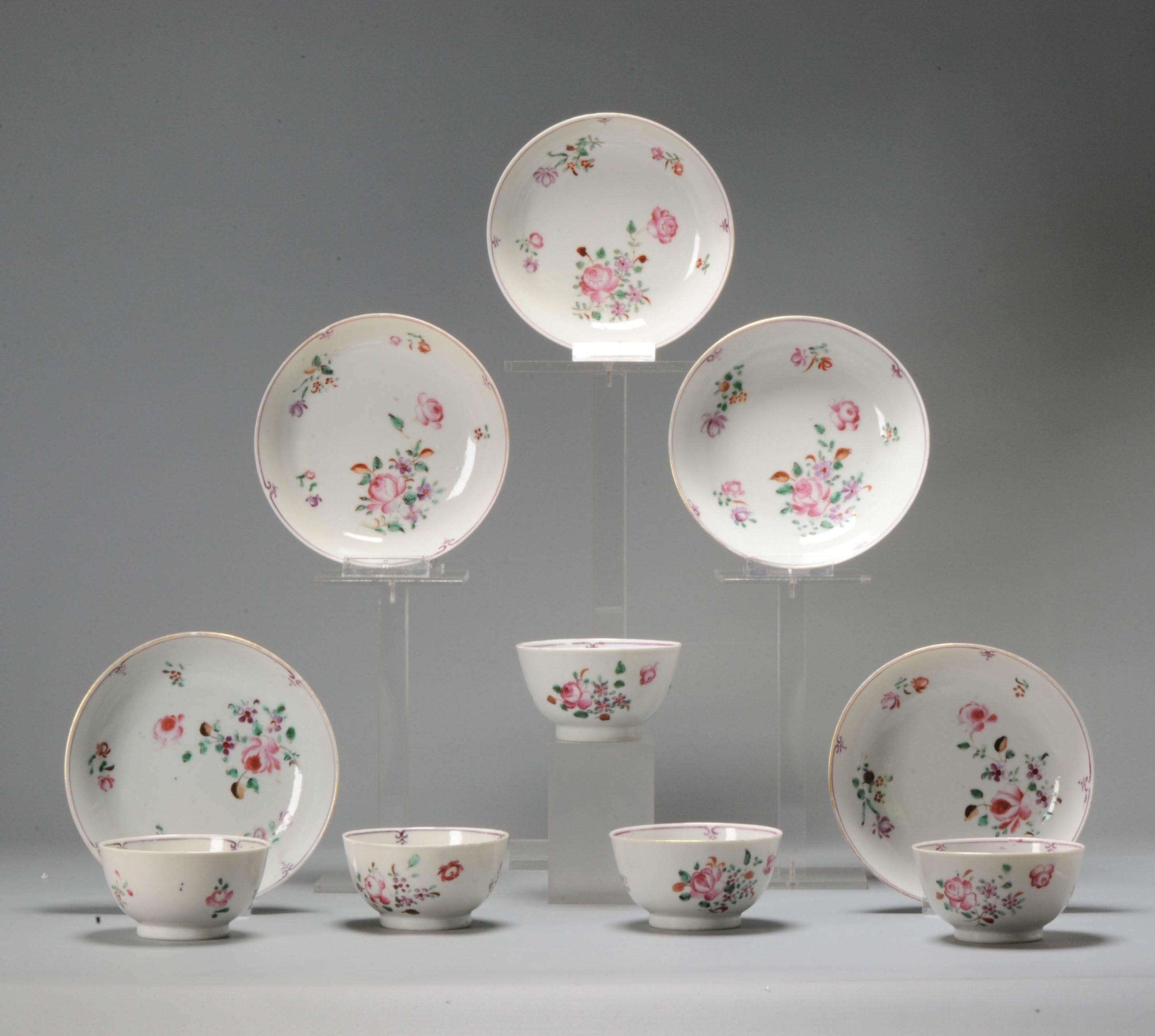 Set of 5 Tea Bowls with Dish Qianlong Period Chinese Porcelain Plates For Sale