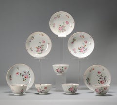 Antique Set of 5 Tea Bowls with Dish Qianlong Period Chinese Porcelain Plates