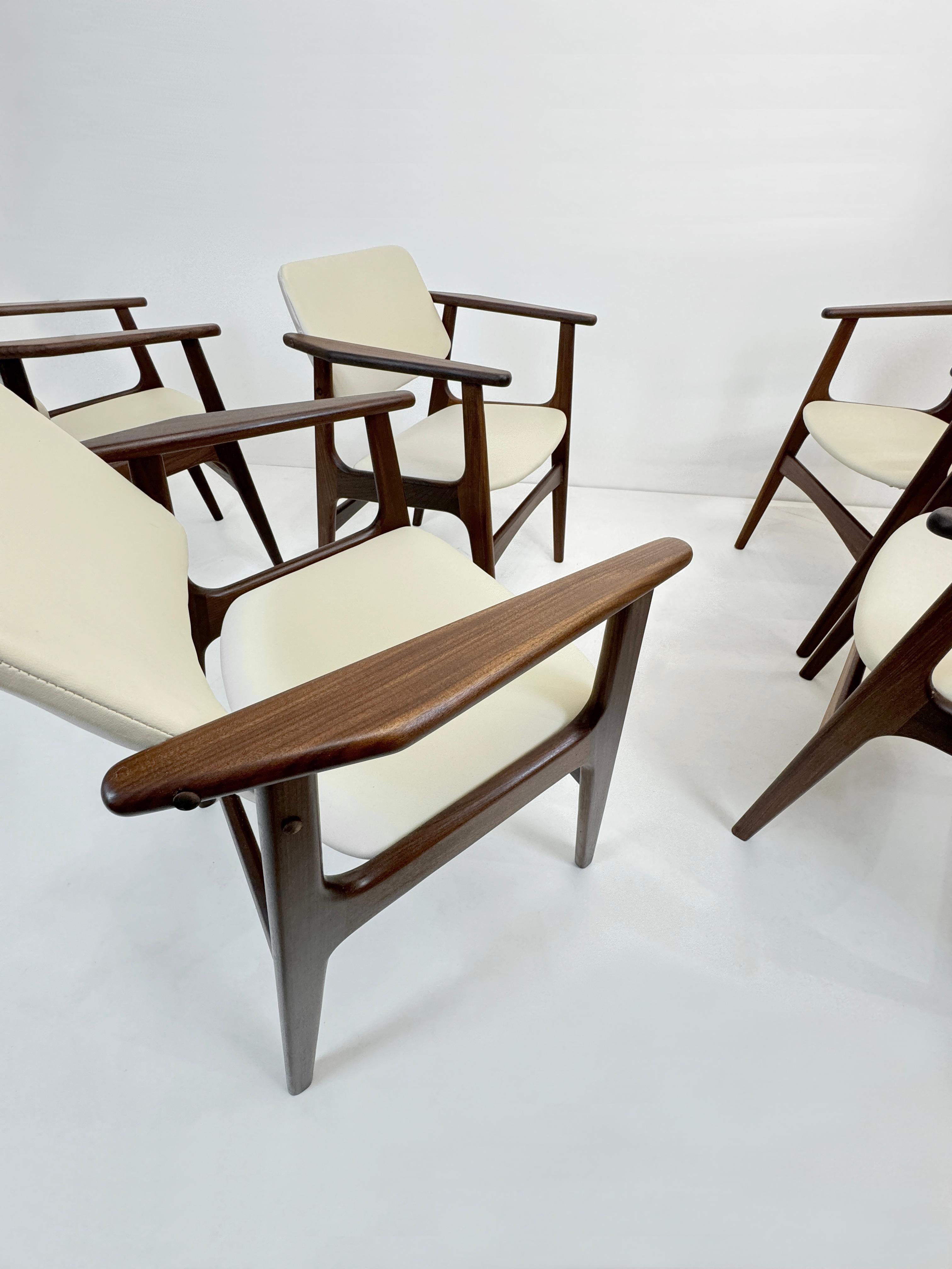 Faux Leather Set of 5 Teak Armchairs model Lene, by Arne Vodder, Vamo Møbel, Denmark 1960's