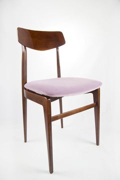 Set of 5 Teak Dining Chairs with Velvet Seat, Scandinavian Design, 1960s