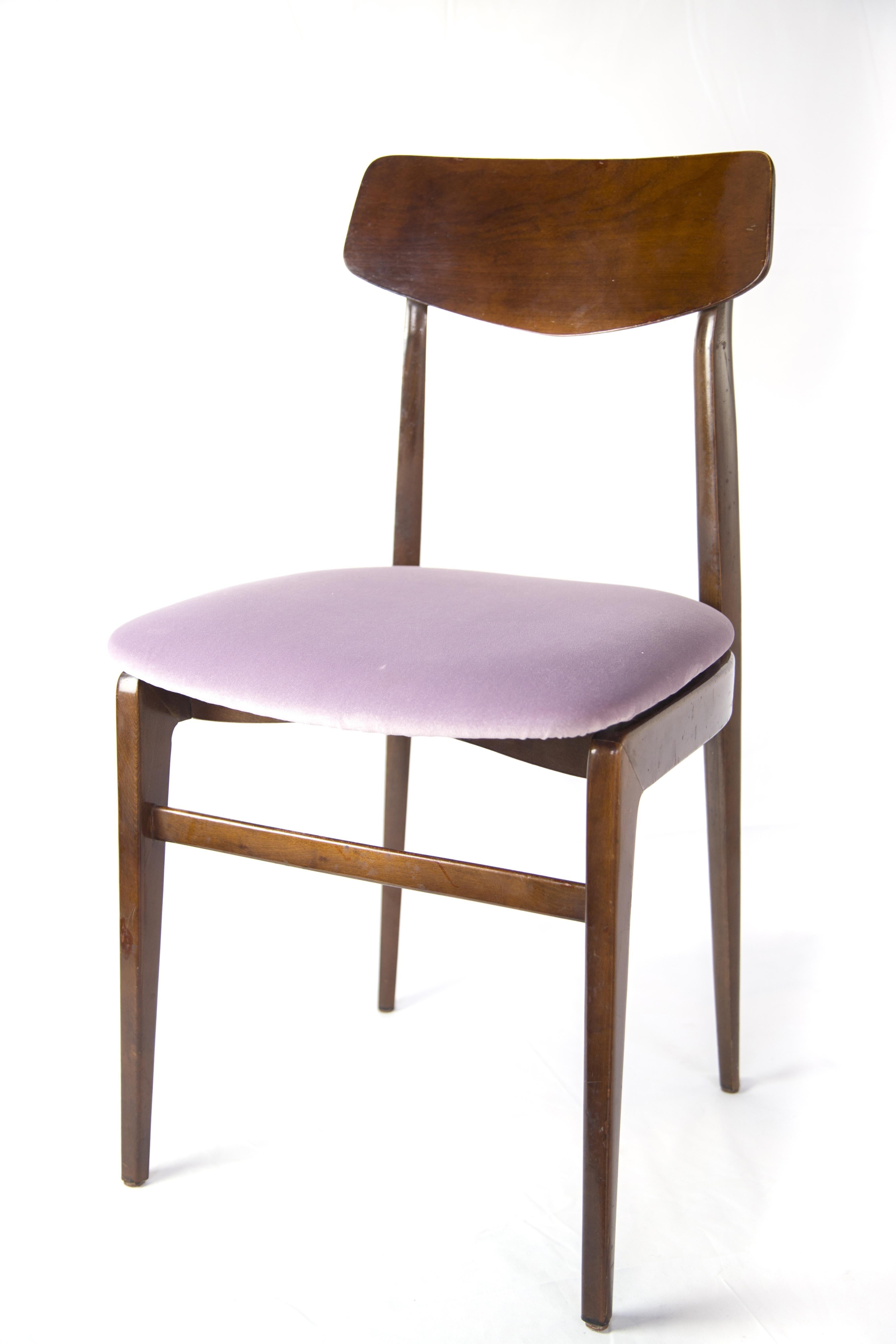 Hand-Crafted Set of 2 Teak Dining Chairs with Velvet Seat, Scandinavian Design, 1960s For Sale