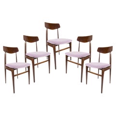 Vintage Set of 5 Teak Dining Chairs with Velvet Seat, Scandinavian Design, 1960s