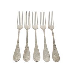 Set of 5 Tiffany & Co Audubon Sterling Silver Forks 7 1/4" #23106