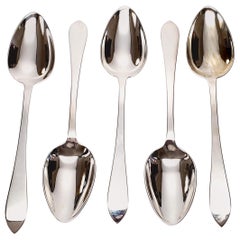 Set of 5 Tiffany & Co Sterling Silver Faneuil Pattern Oval Spoons