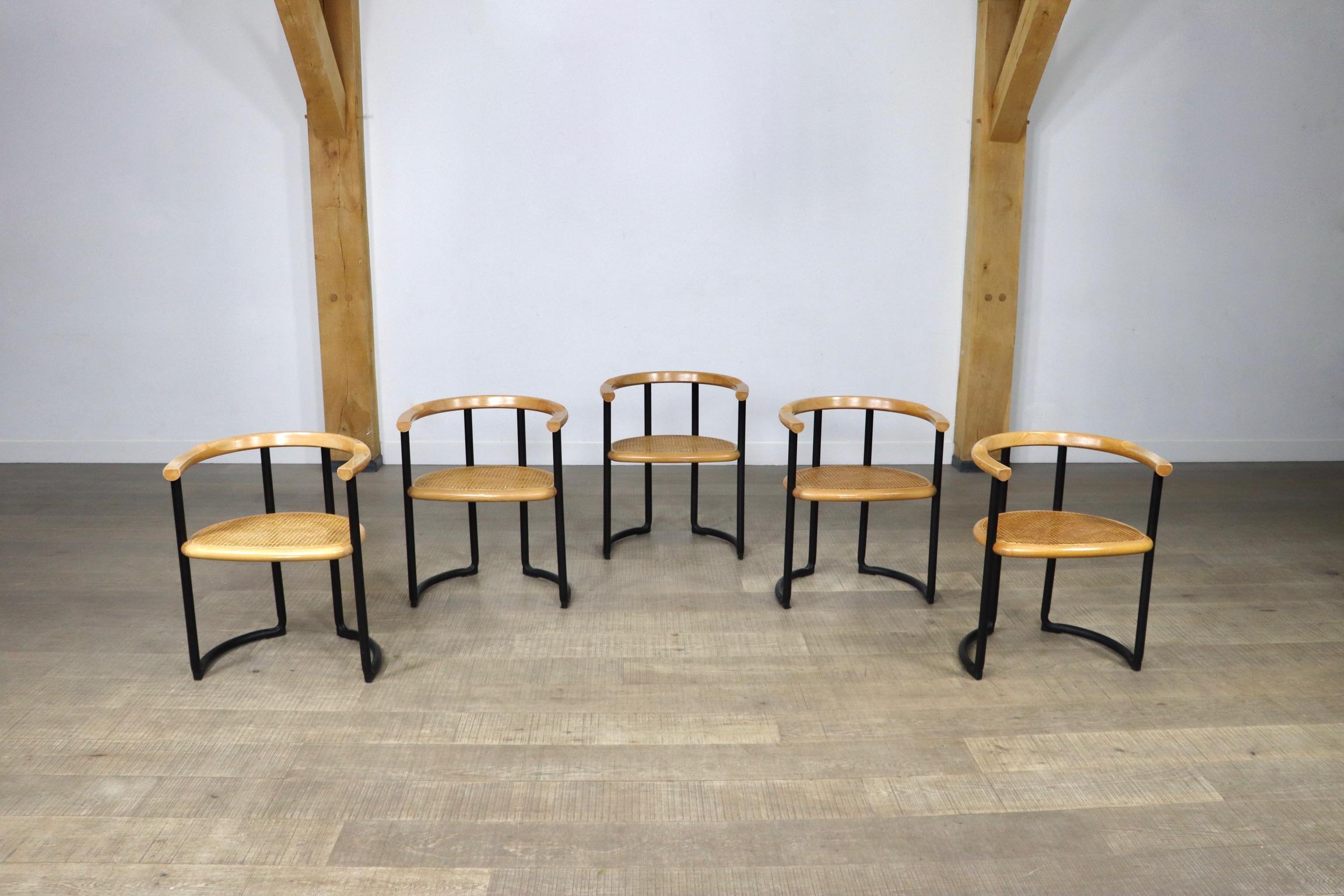 Juego de 5 sillas de comedor Achillea de Tito Agnoli para Ycami, Italia, años 70 finales del siglo XX