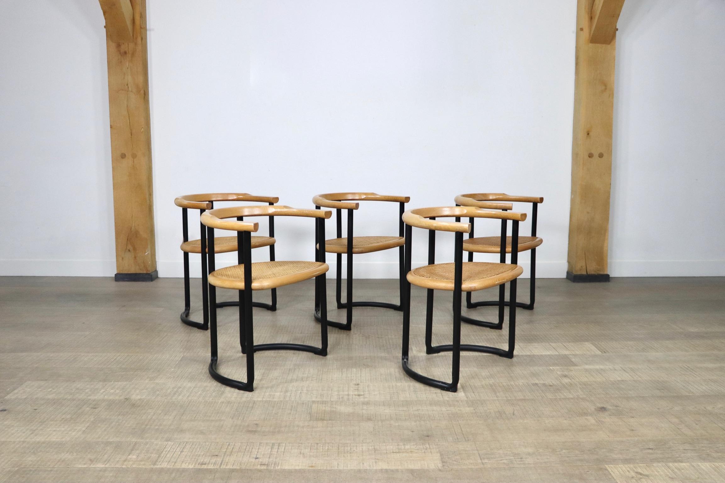 Métal Ensemble de 5 chaises de salle à manger Tito Agnoli Achillea pour Ycami, Italie, 1970 en vente