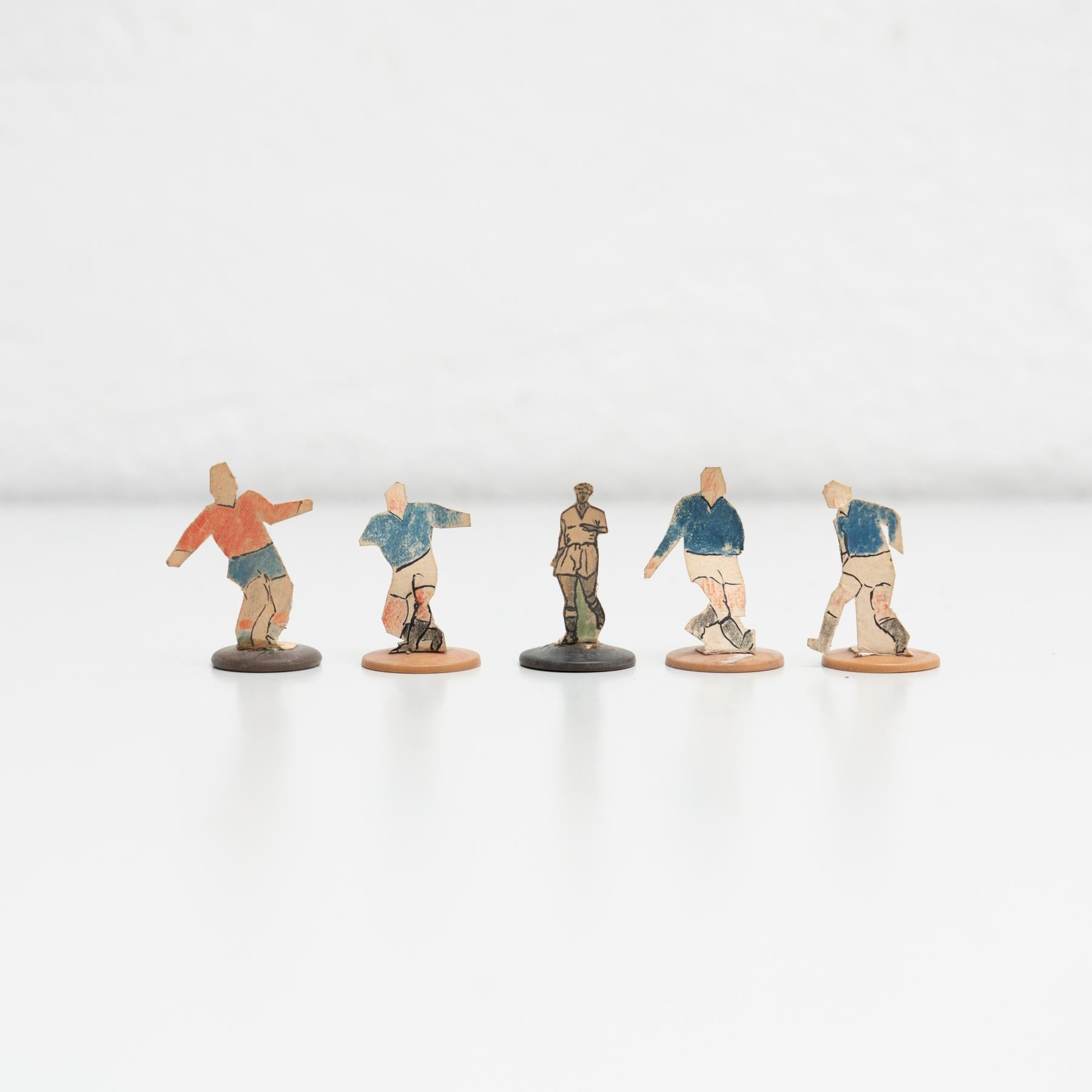 Mid-Century Modern Set of 5 Traditional Antique Button Soccer Game Figures, circa 1950 For Sale