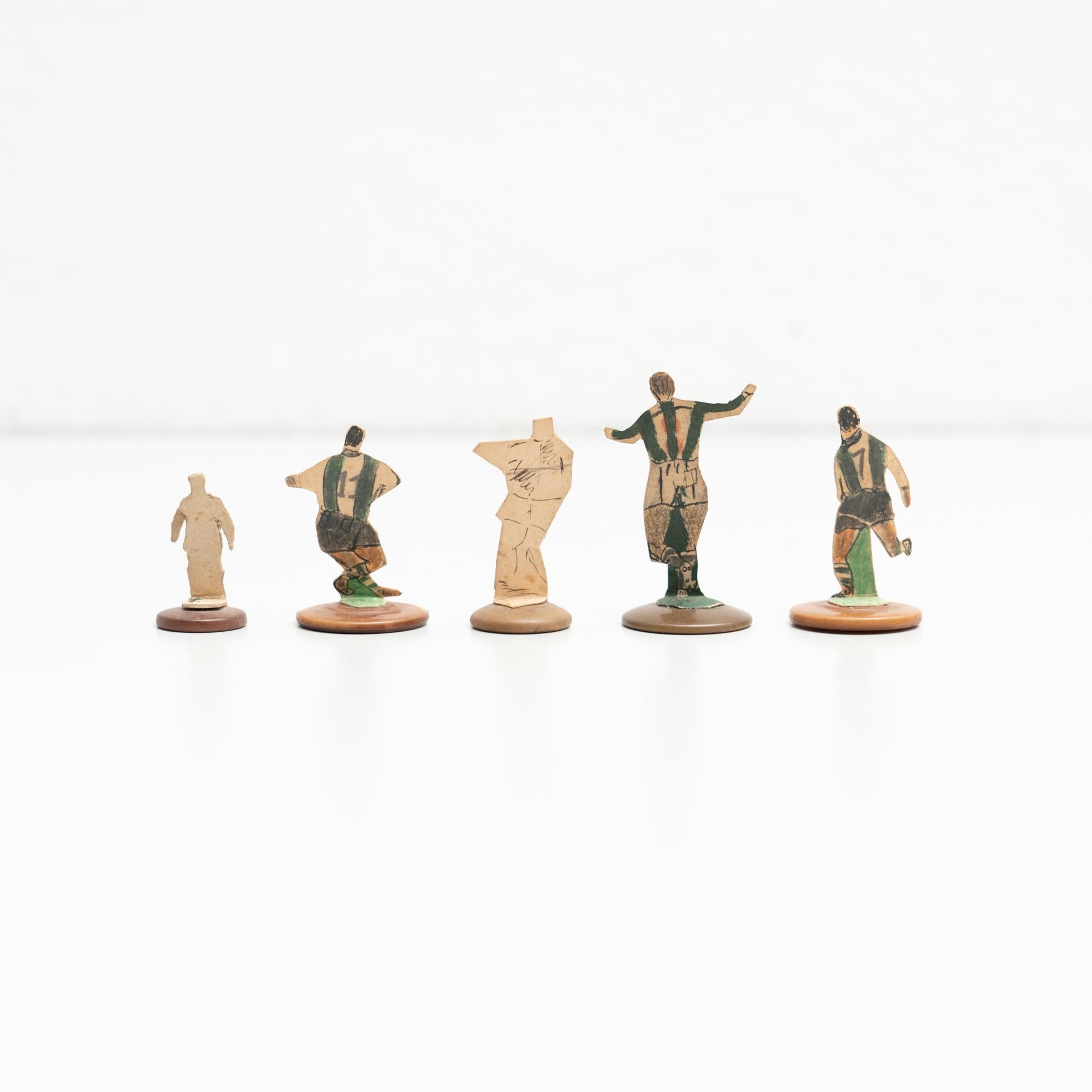 Mid-Century Modern Set of 5 Traditional Antique Button Soccer Game Figures, circa 1950 For Sale
