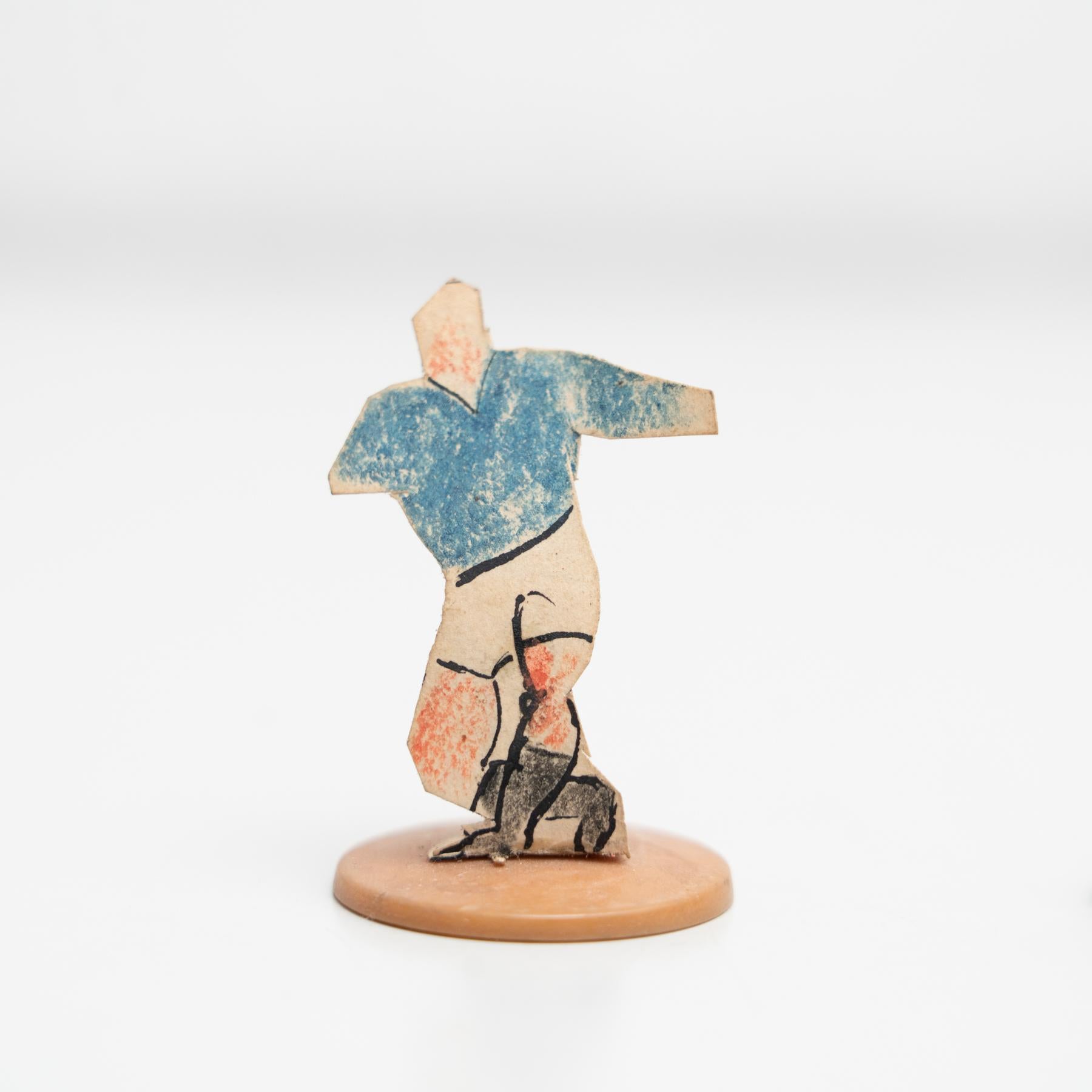 Paper Set of 5 Traditional Antique Button Soccer Game Figures, circa 1950 For Sale