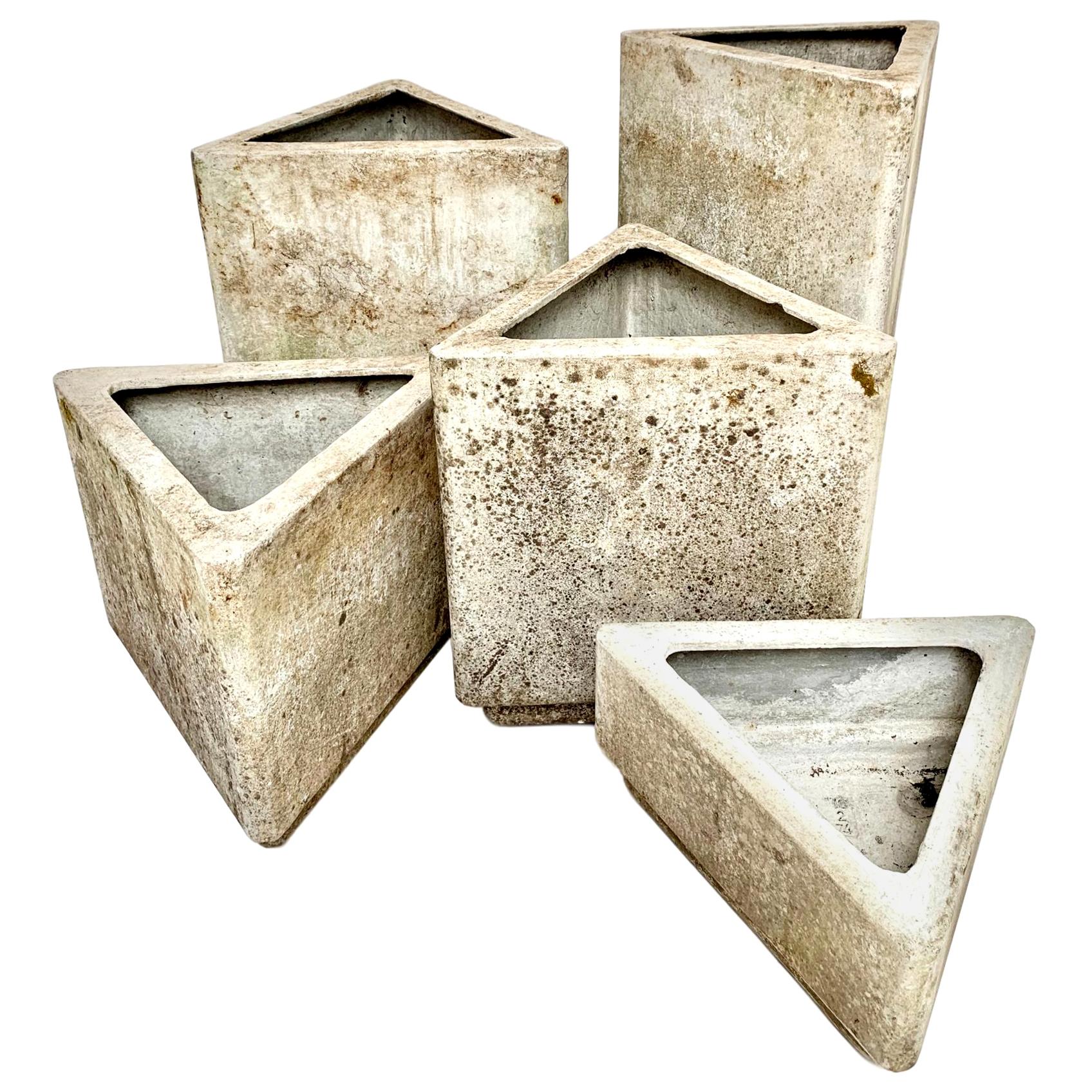 Set of 5 Triangular Planters by Willy Guhl