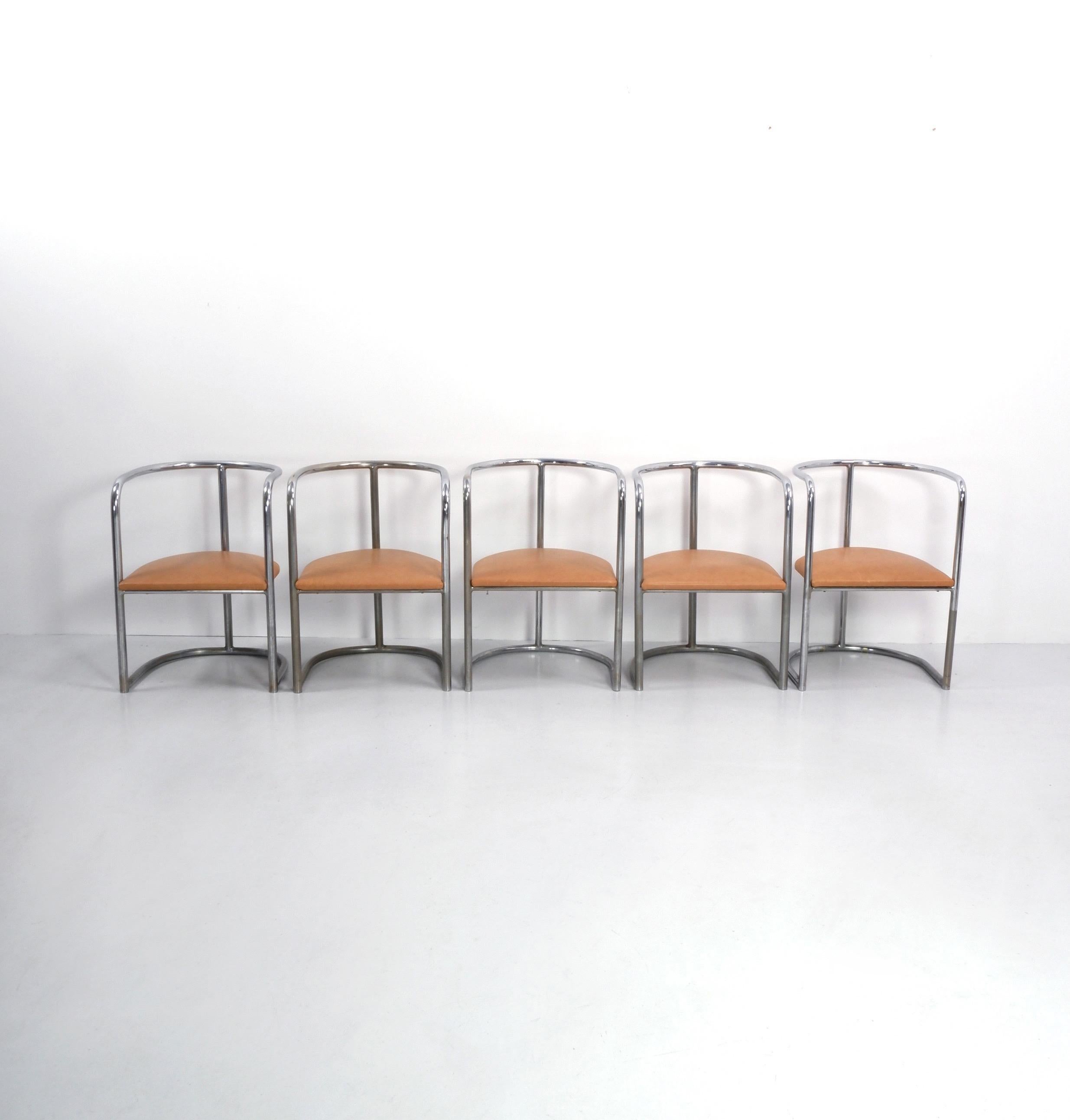 Set of 5 Tubular Dining Chairs attrb. Djo Bourgeois, France, c.1930 In Good Condition In Surbiton, GB