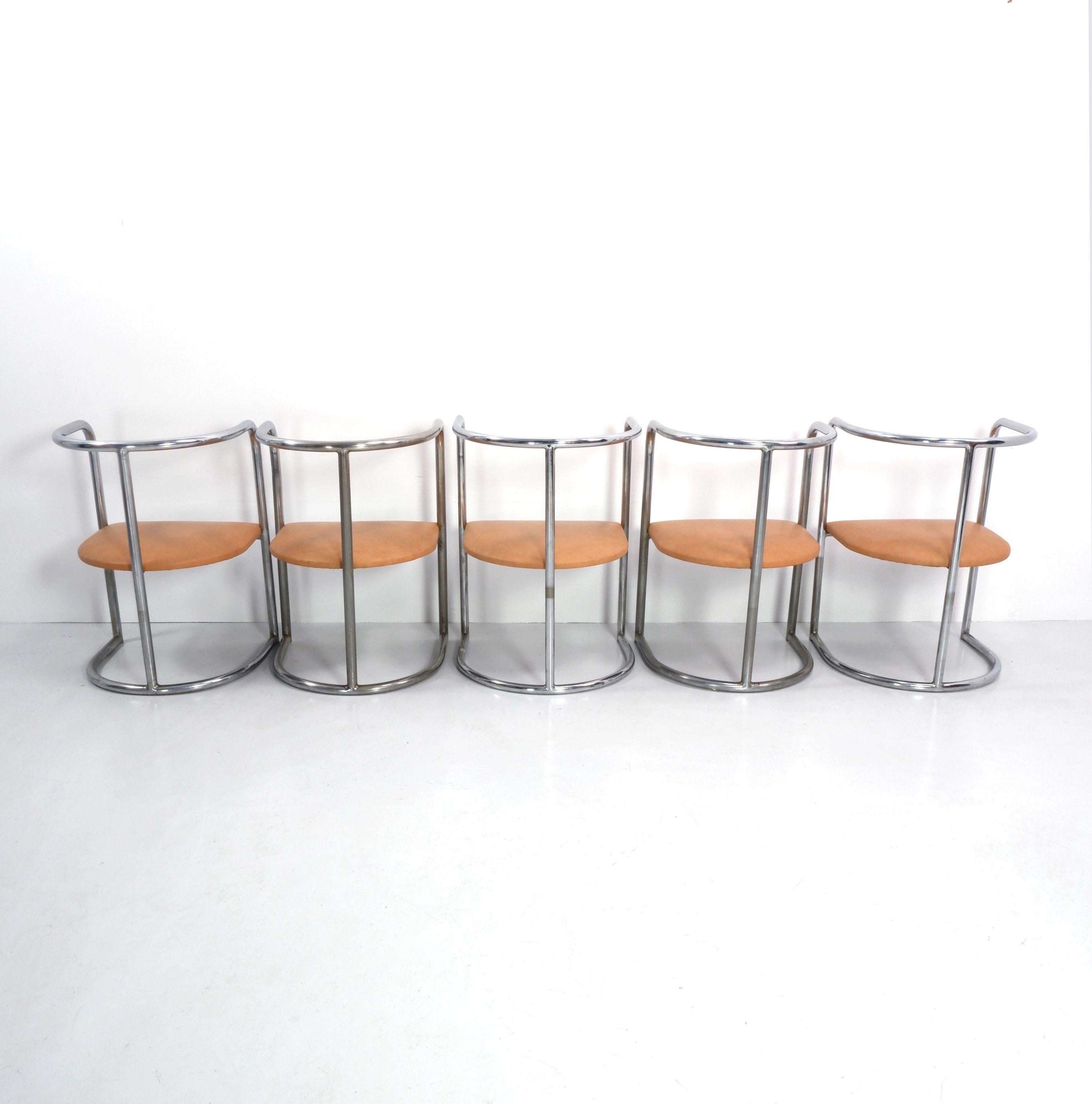 Mid-20th Century Set of 5 Tubular Dining Chairs attrb. Djo Bourgeois, France, c.1930