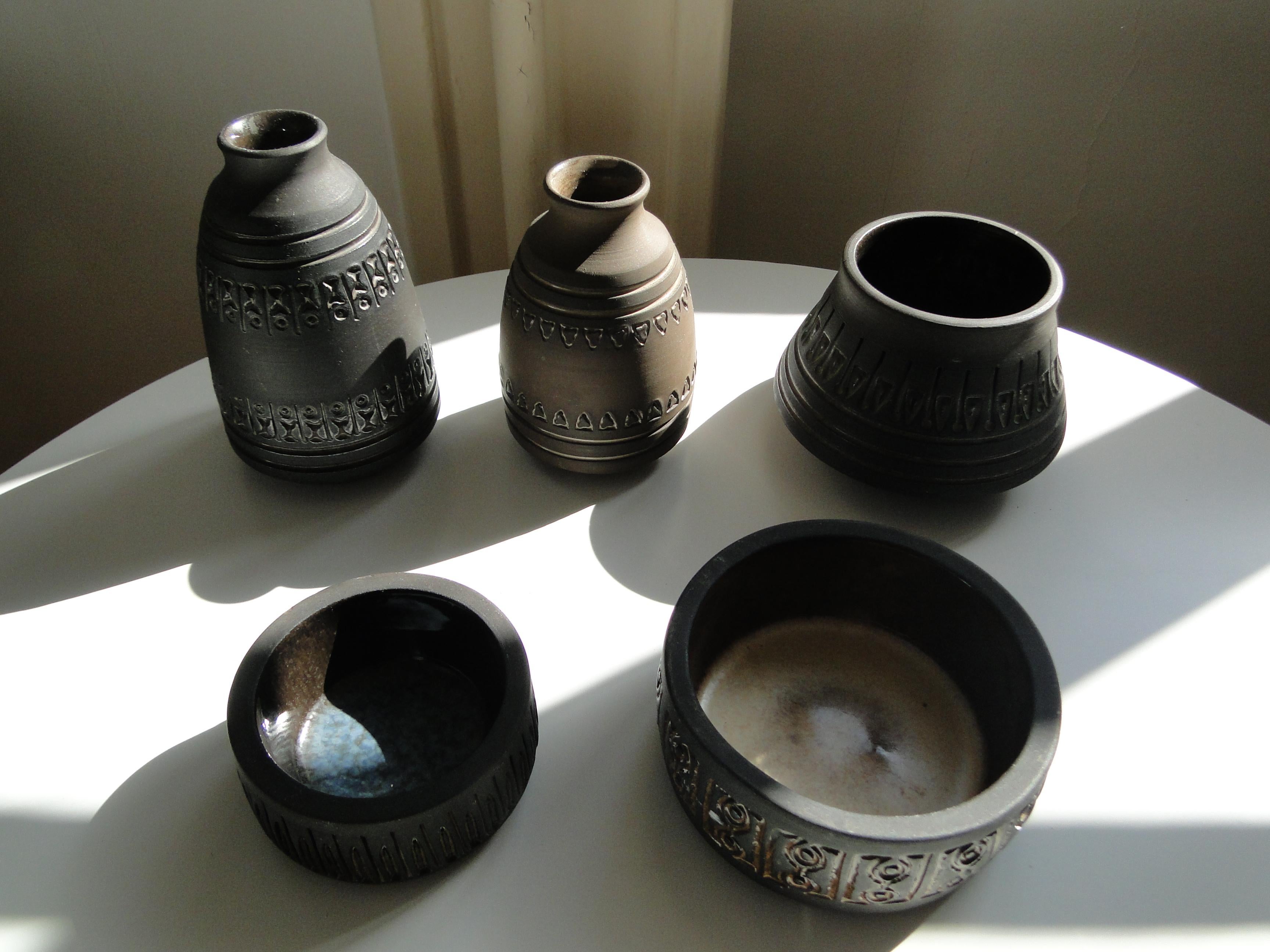 Set of 5 Ulla Winblad Vases and Bowls for Alingsås Sweden Mid Century For Sale 2