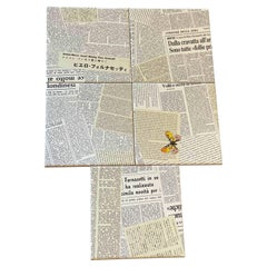 FORNASETTI Set of 5 "Ultime Notizie" Ceramic Tiles by Fornasetti