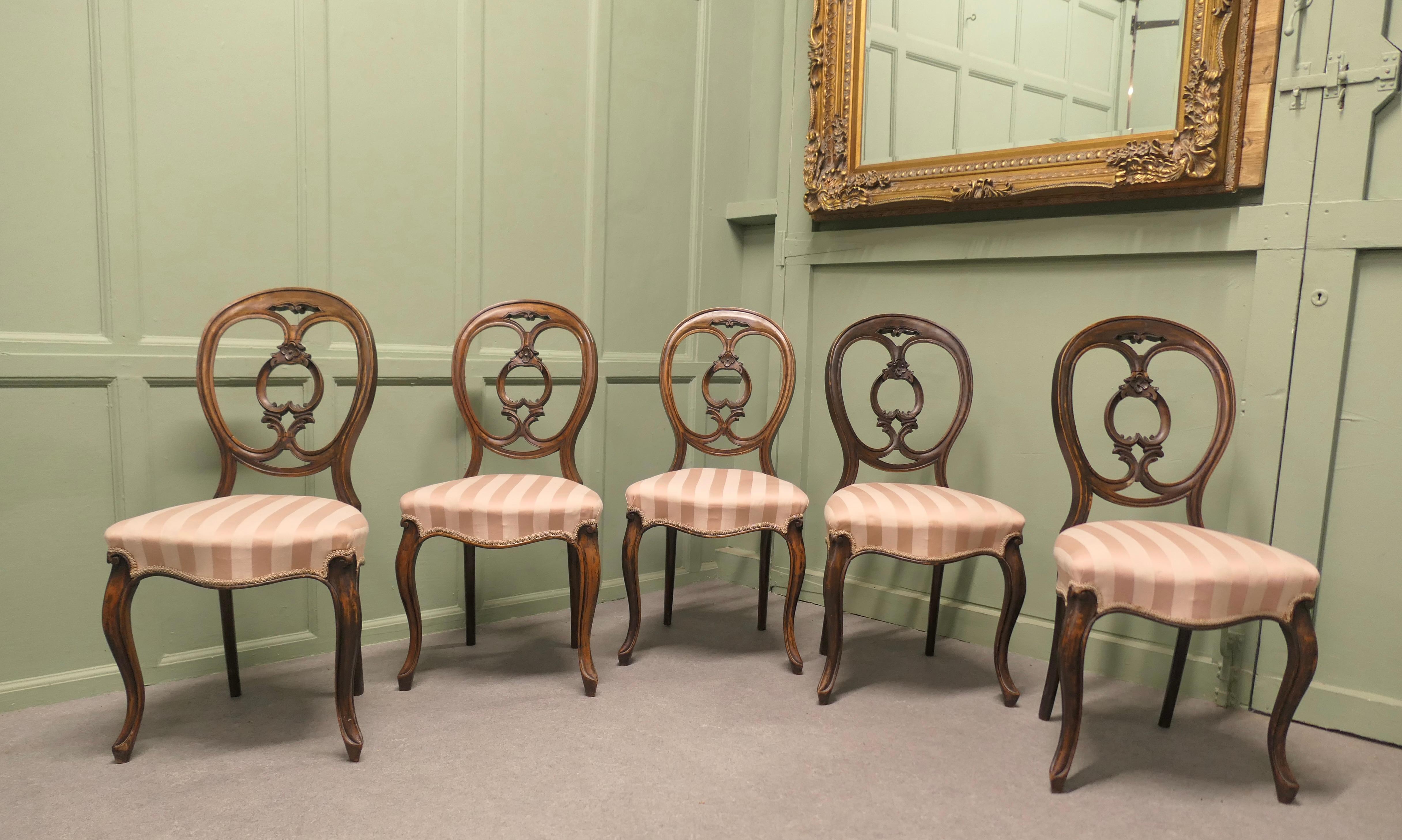 Set of 5 Victorian Balloon Back Dining Chairs For Sale 2