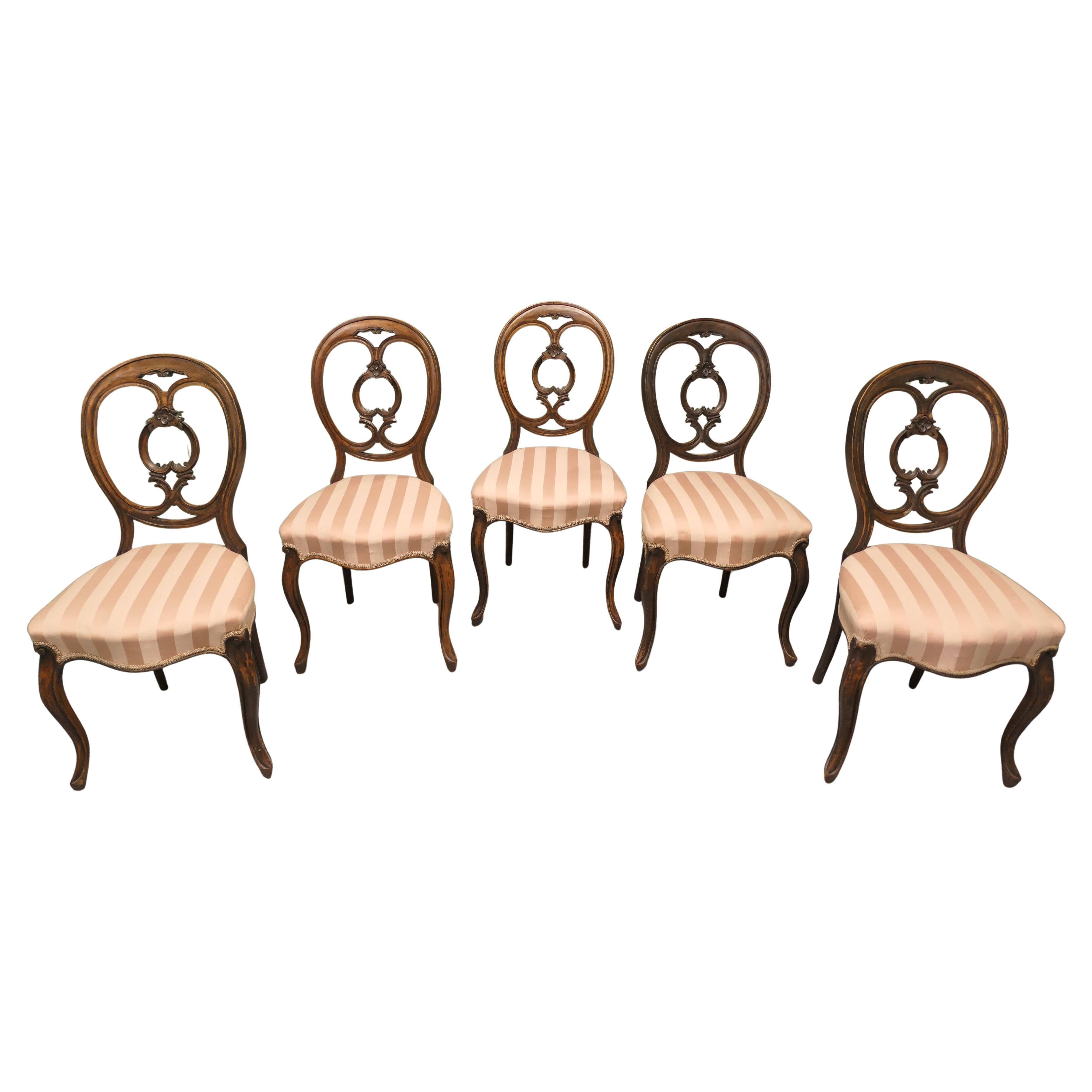 Set of 5 Victorian Balloon Back Dining Chairs For Sale