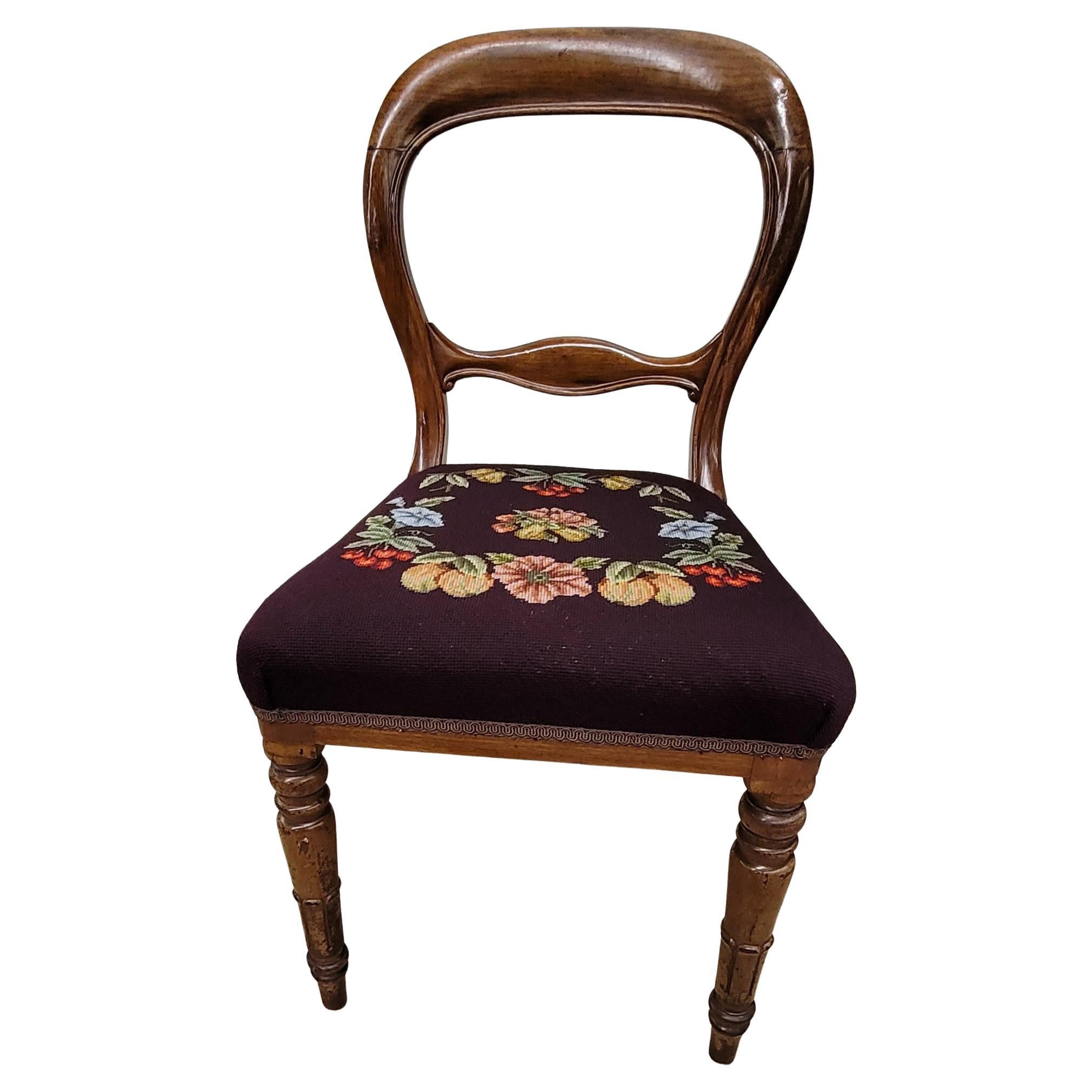 Late Victorian Set of 5 Victorian Balloon Back Mahogany & Custom Newer Needlepoint Work Chairs For Sale