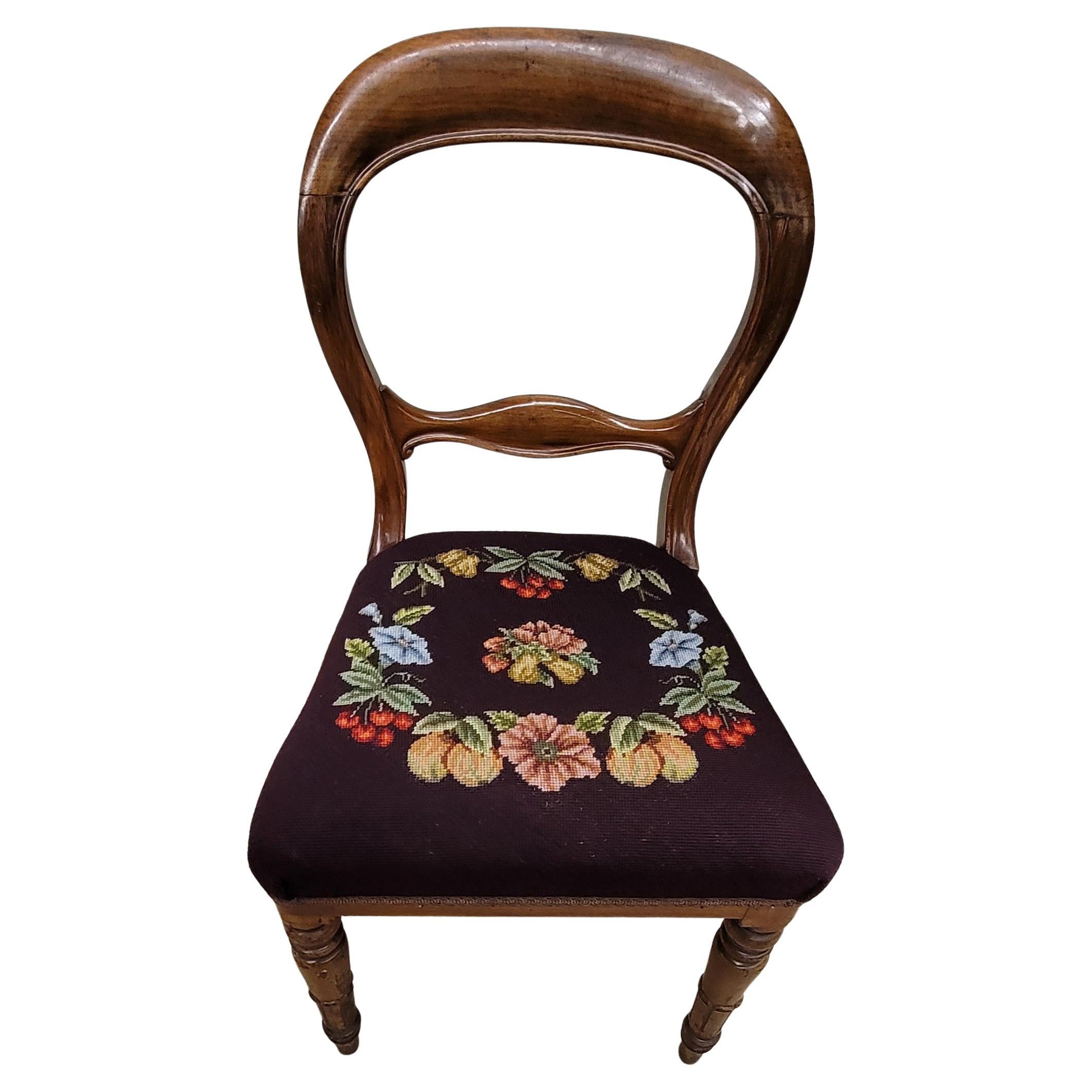 American Set of 5 Victorian Balloon Back Mahogany & Custom Newer Needlepoint Work Chairs For Sale