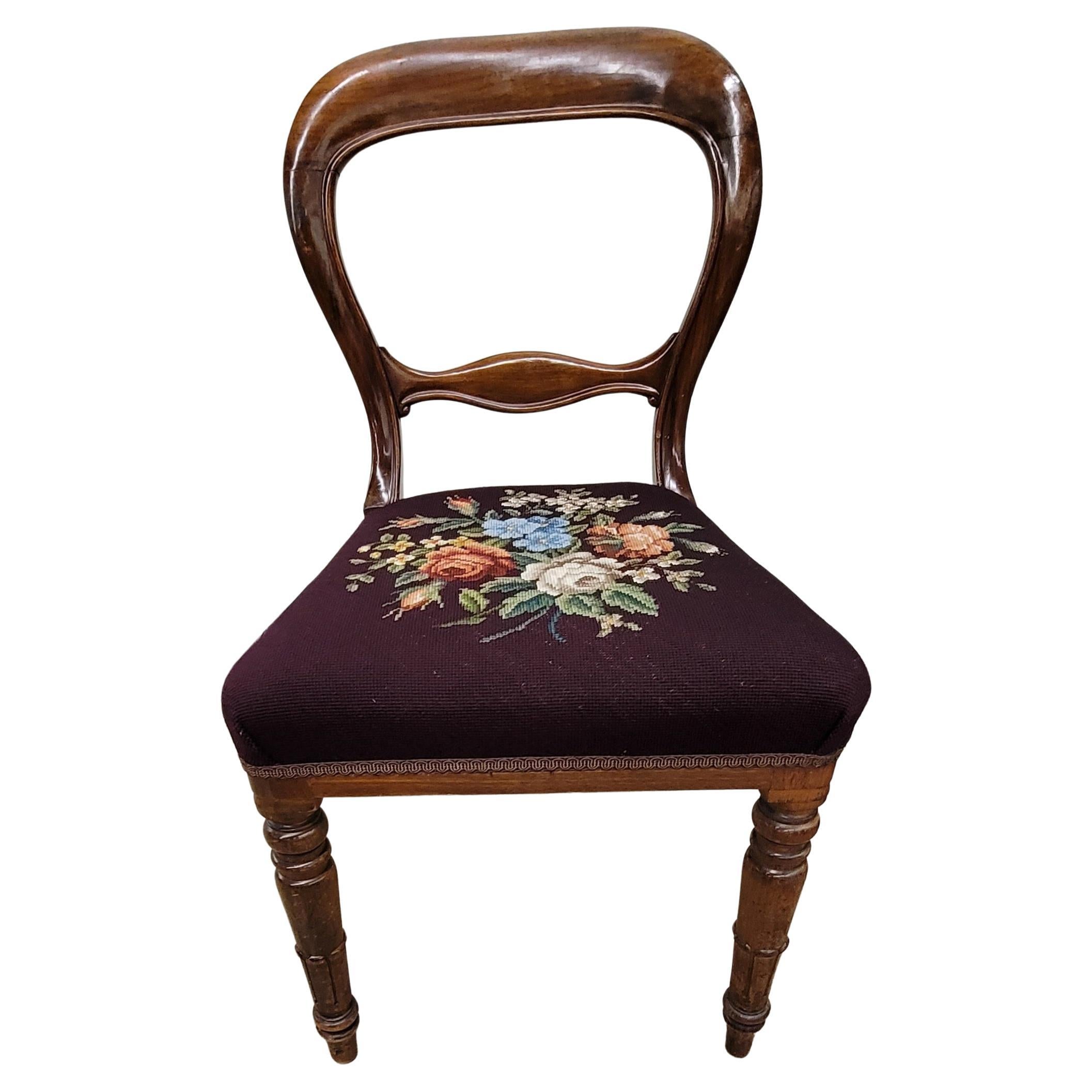 Carved Set of 5 Victorian Balloon Back Mahogany & Custom Newer Needlepoint Work Chairs For Sale